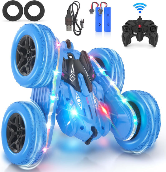 Remote Control Car, RC Cars for Kids with New Upgraded Strip Lights, 2.4GHz RC Stunt Cars with Headlights, 600mAh 4WD 360° Rotating Off Road, 4 5 6 7 8 9 Year Old Boy Toys Birthday Gifts