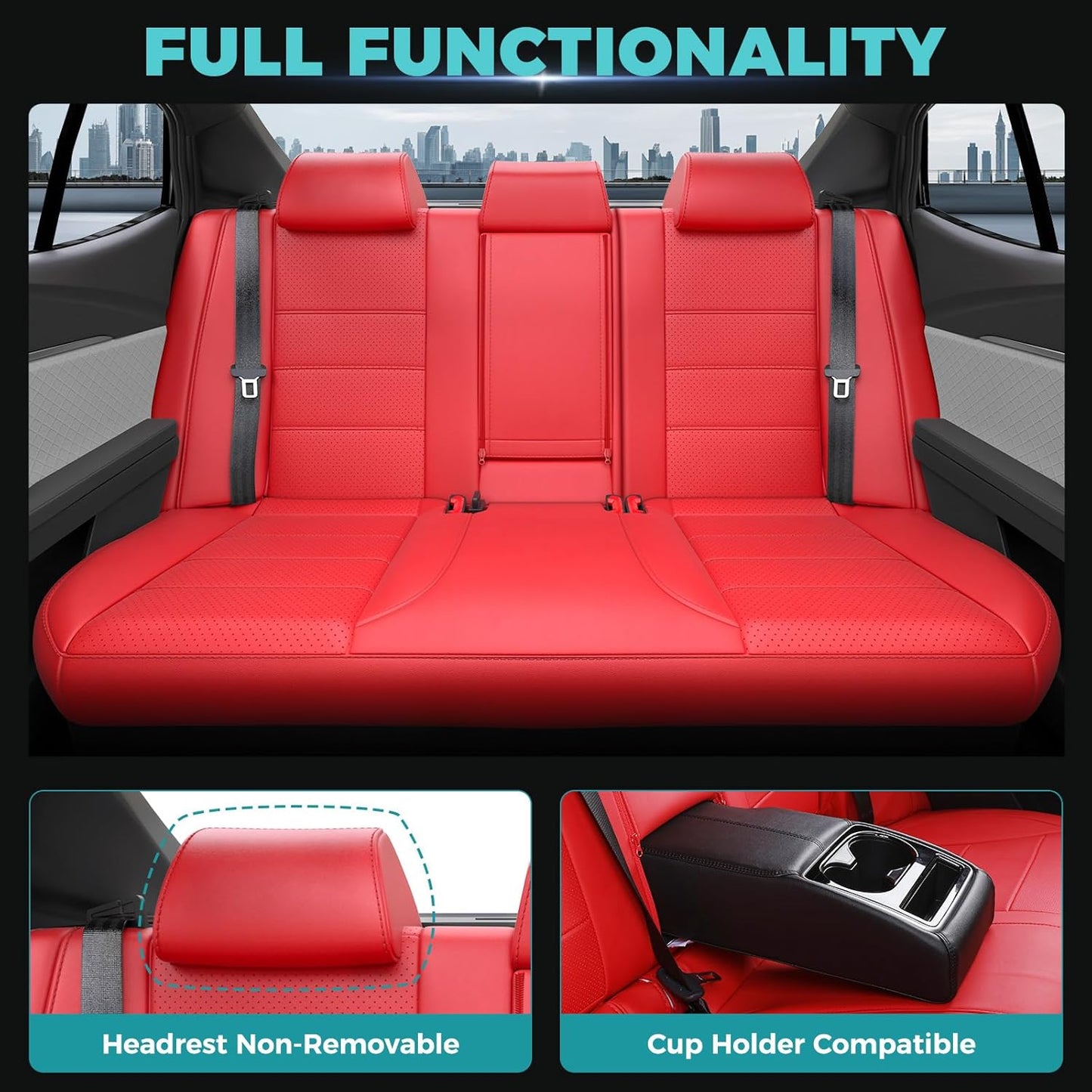 Leather Seat Covers for Toyota Camry 2025 LE SE Hybrid - Custom Fit Car Seat Cover Full Set, Luxury Waterproof Interior Accessories, Breathable Automotive Cushion Protectors, Red