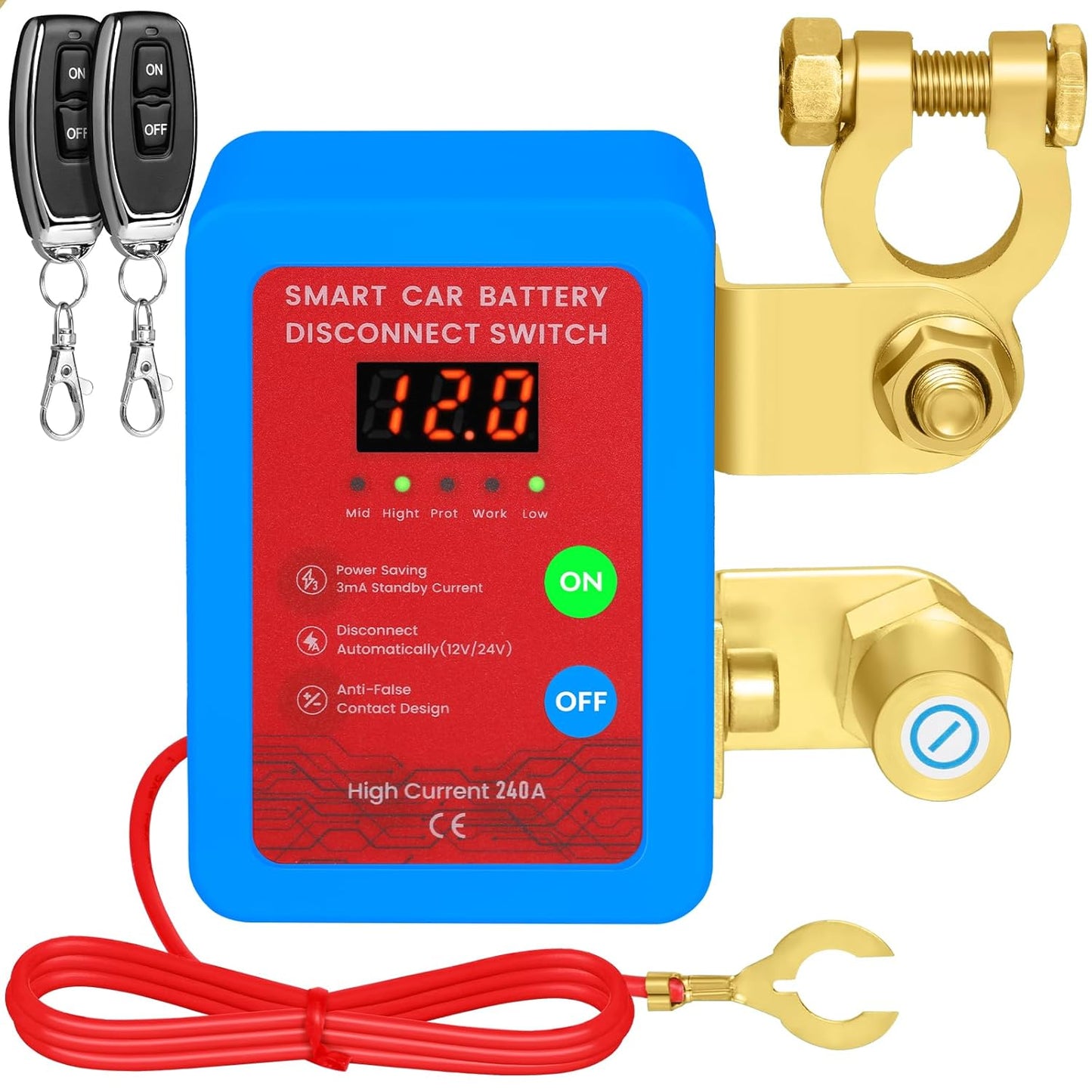 Kill Switch for Car-Remote Battery Disconnect Switch 12V,Upgrade Smart Voltage with LED Screen,Smart Voltage Car Kill Switch for Vehicle, RV, ATV, Truck, Boat (Blue)