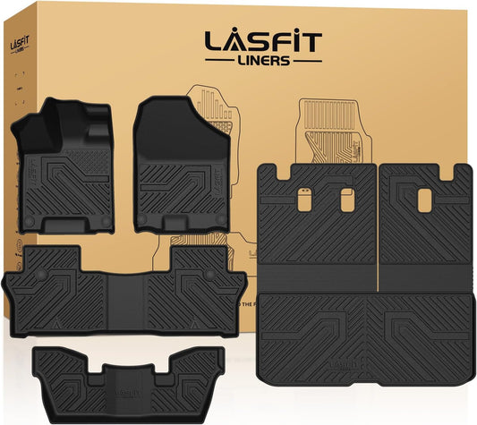 LASFIT Floor Mats & Trunk Mat for Honda Pilot 2016-2022 (7 Passenger), All Weather TPE Custom Fit Floor Liner Accessories, 1st & 2nd & 3rd Row & Cargo Liner with Backrest Mat, Black