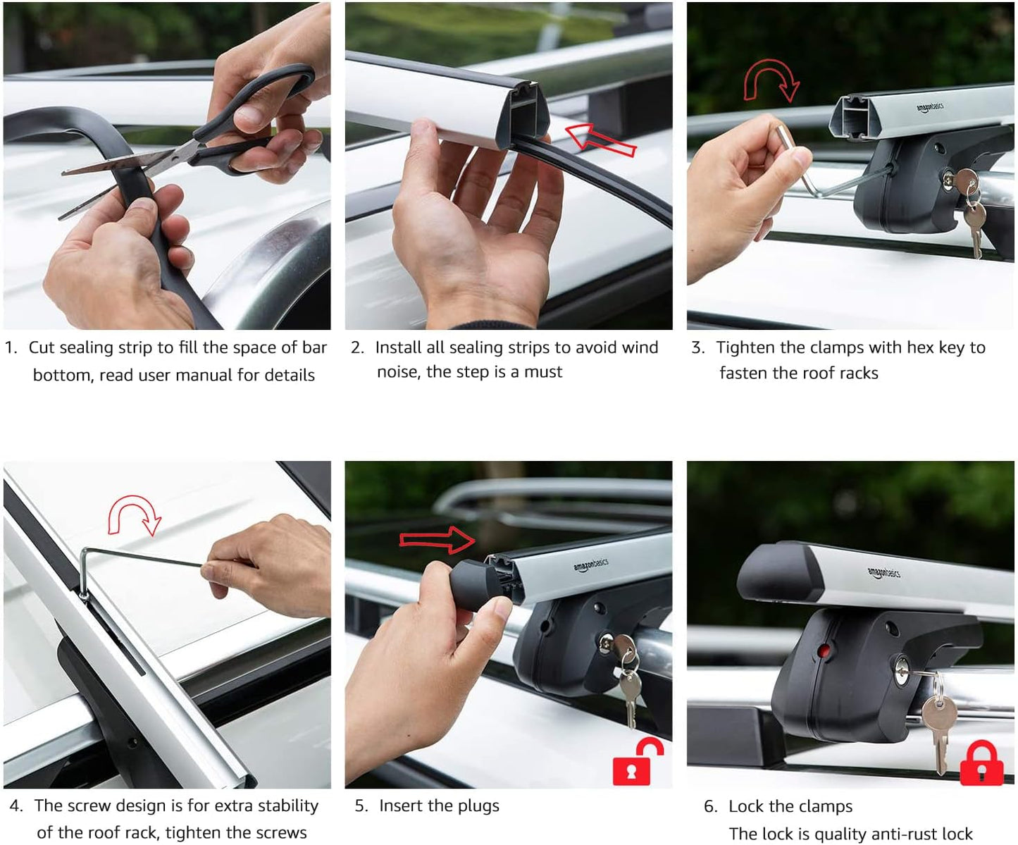 Amazon Basics Cross Rail Roof Rack, 56 inches, Fits up to 49.6" Spans between Raised Side Rails with Gap, Pack of 2, Black/Silver