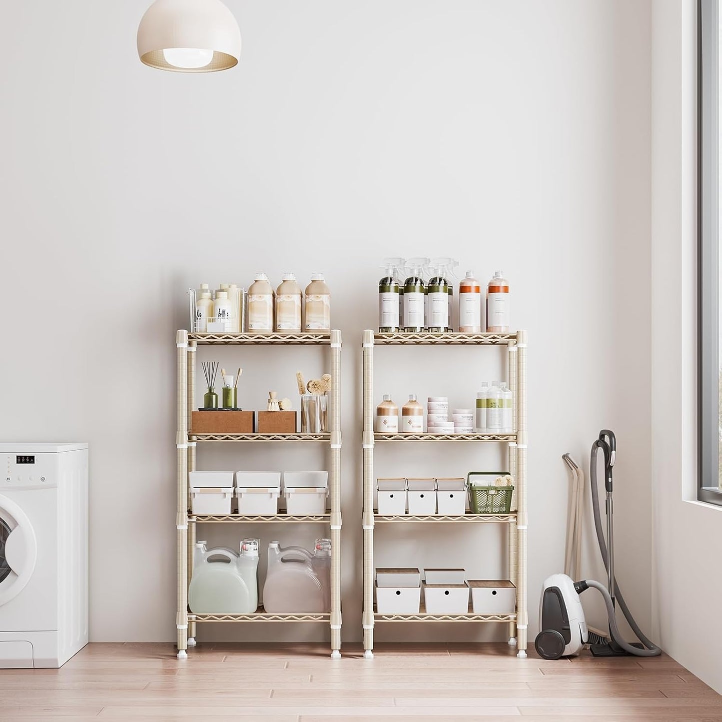 1000 lbs 4-Shelf Standing Storage Shelves Heavy Duty Metal Shelving Unit Adjustable Wire Rack for Office Garage Kitchen, Light Tan 11.8 D x 23.6" W x 47.5" H