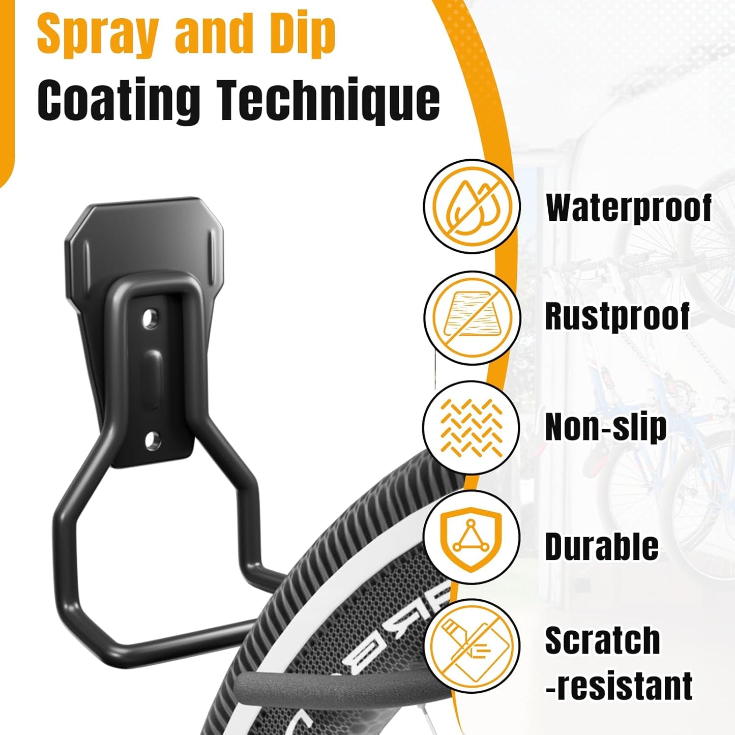 Wall Mount Bike Hooks Bike Hooks for Garage Vertical Bike Hanger for Indoor Use Heavy Duty with 8mm Thick Steel Frame 6PCS Storage System Black