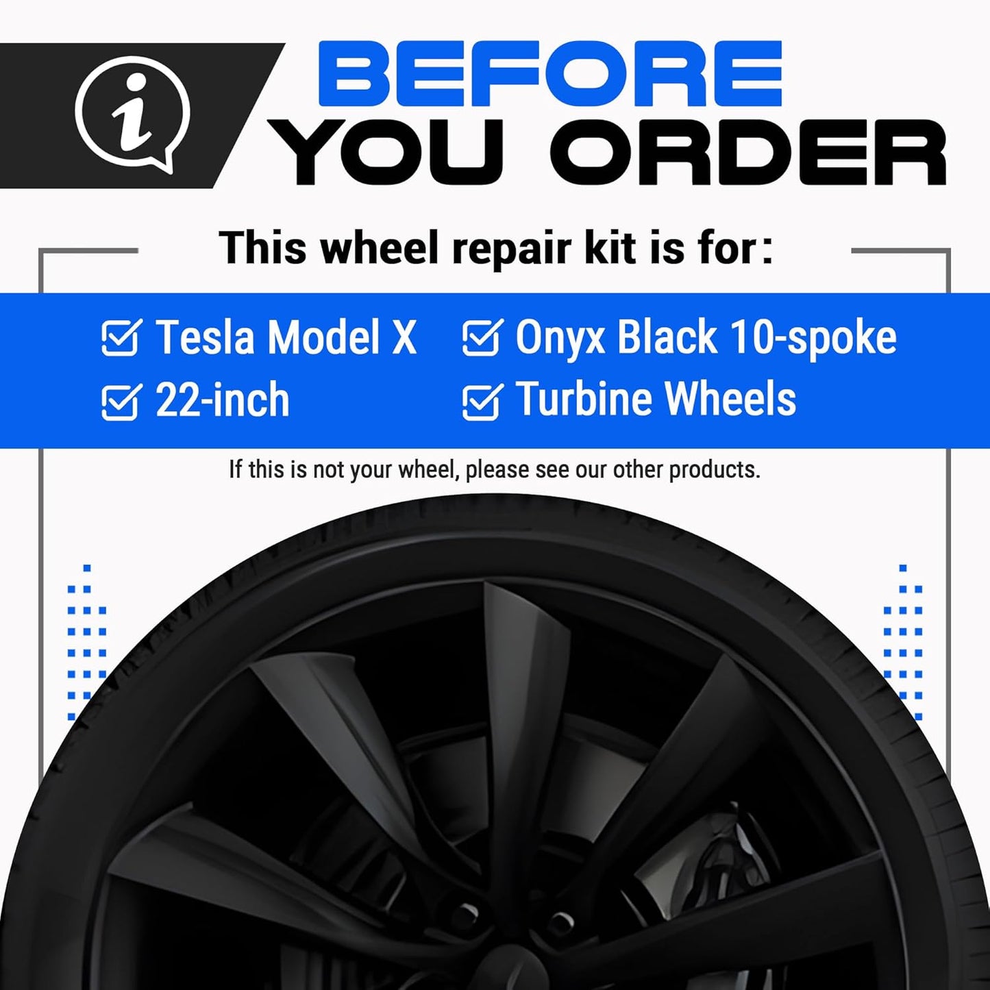 Premium Tesla Wheel Curb Rash Repair Kit for Model X 22-inch Onyx Black Turbine Rims - DIY Kit with Color-matched Touch Up Paint - Made in USA
