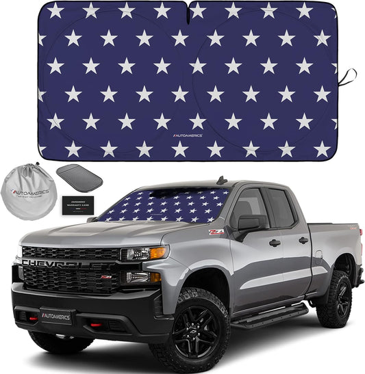 Autoamerics 1-Piece Windshield Sun Shade American Stars Flag USA Patriotic Design - Foldable Car Front Window Sunshade for Sedans SUV Truck - Blocks Max UV Rays and Keeps Your Vehicle Cool - Large