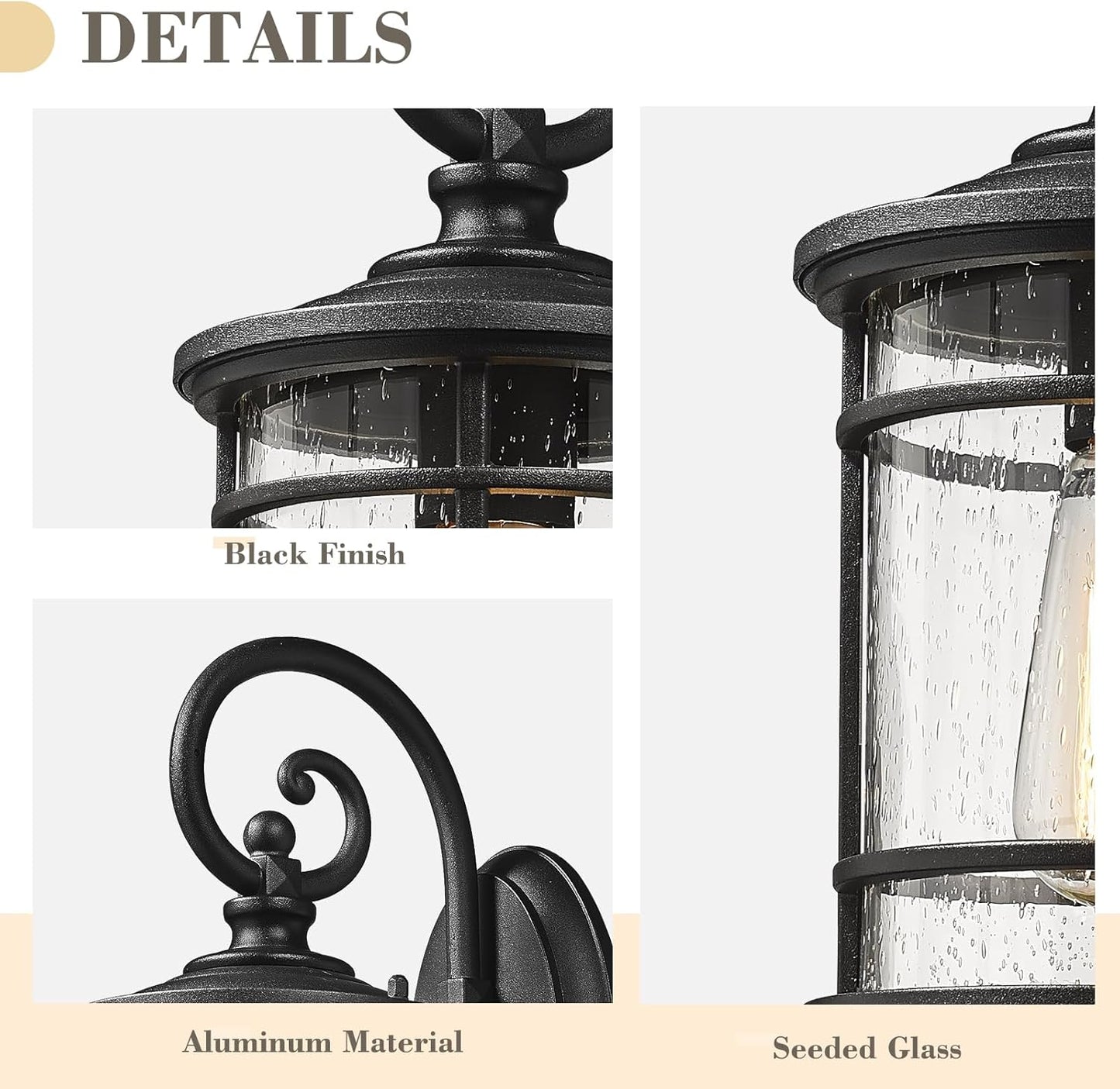 Emliviar Modern Porch Lights 2 Pack - Outdoor Wall Light Fixtures Wall Mount for Garage, Black Finish with Seeded Glass Shade, XE229B-S-2PK BK