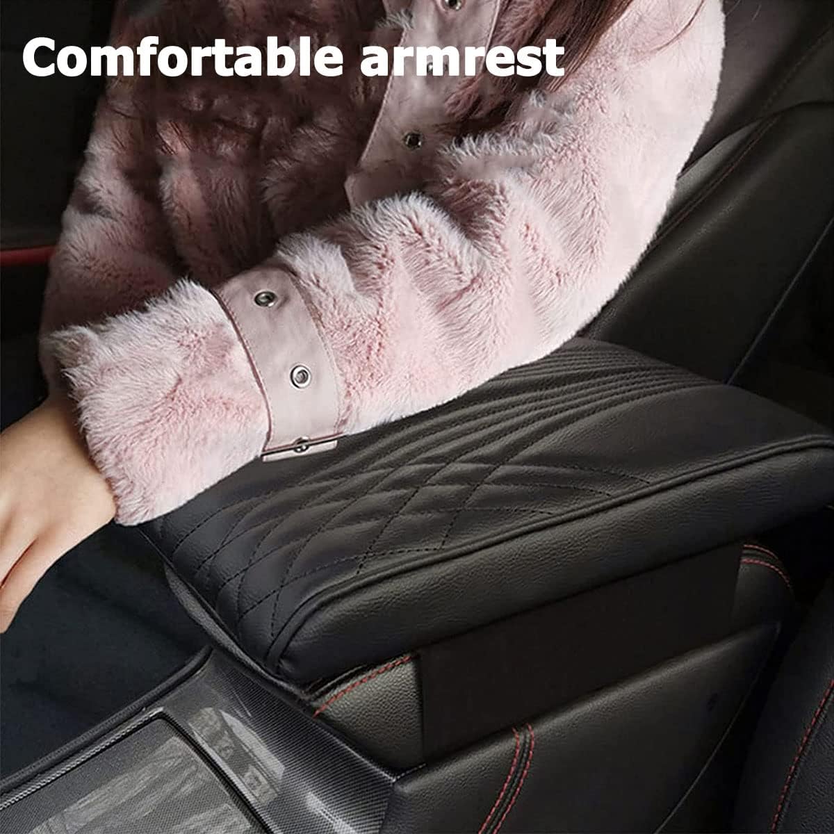 Car Center Console Cover, Memory Foam Car Armrest Cover, Black Arm Rest Covering Car, Middle Organizer Elbow Pillow, Leather armrest Cover for Car/SUV/Truck/Auto (No.2 Black)