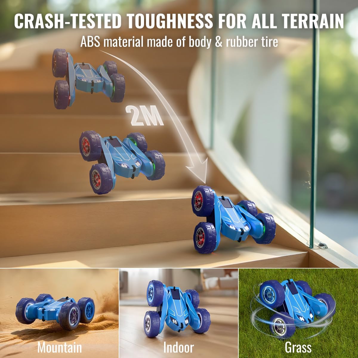 MaxTronic Remote Control Car, Rechargeable RC Cars & Remote - 20km/h Double Sided 360° Rotation Stunt Stunt Crawler with LED Lights for Boys Girls Aged 3-12