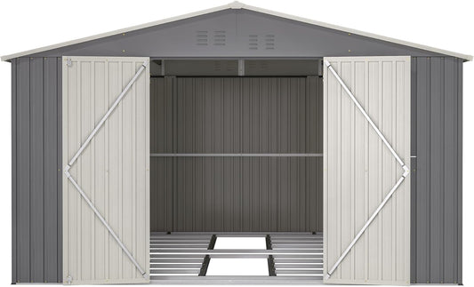 Large Outdoor Storage Shed, 11' X 13' Metal Galvanized Steel Garden Shed with Floor Frame, Utility Tool Shed Storage House for Backyard, Patio, Lawn