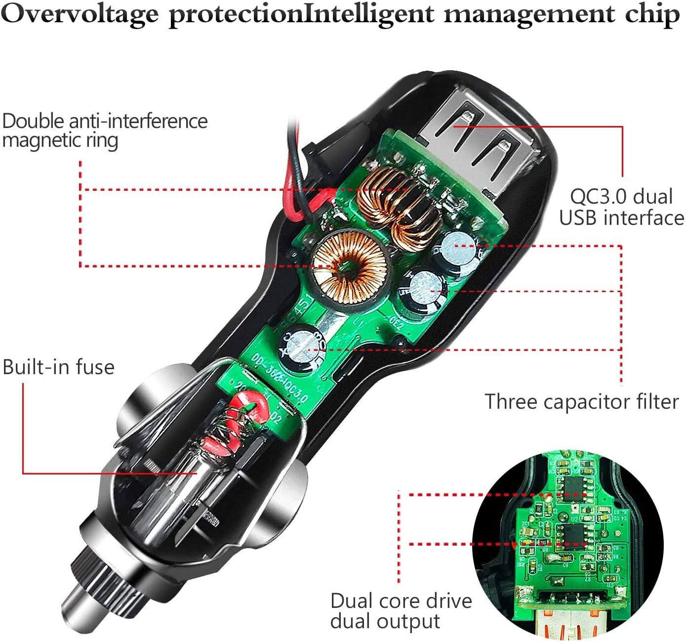 Radar Detector Power Cord,for Uniden Escort Valentine Beltronics Passport Cobr Whistler etc Radar Detector,Dual USB QC3.0 Quick Charger(6.5FT)