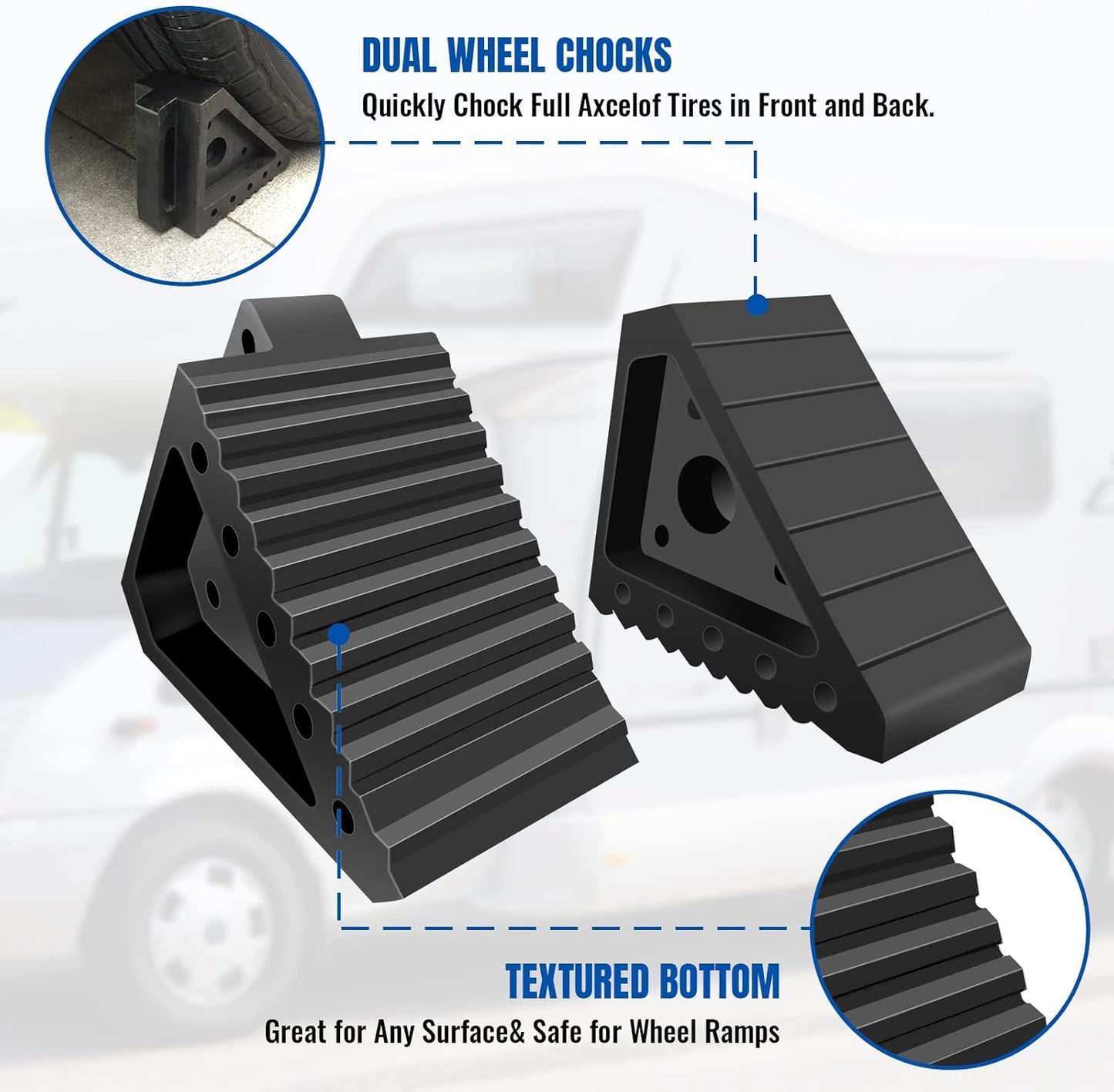 ROBLOCK 4 PCS Heavy Duty Rubber Wheel Chocks, Solid Durable Tire Chock for Car, Travel Trailers, RV, Truck, and ATV, 7.9" x 4" x 5.9", 4 Packs, Black