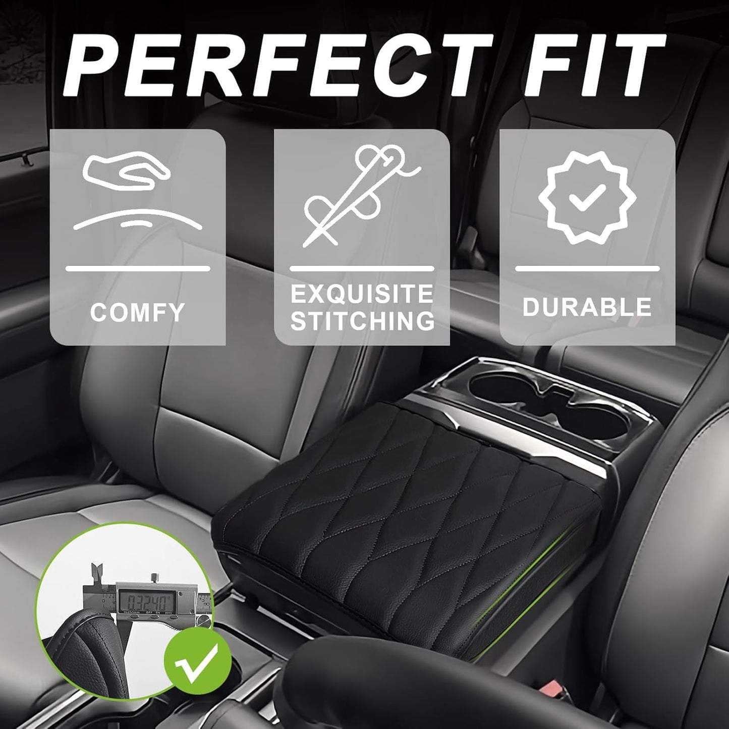 Muslogy Center Console Armrest Cover Compatible with Ford F-150 F150 2021-2025 Comfort Armrest Pad Arm Rest Cushion Vegan Leather Protector Regular Thick(WorkSurface ONLY)