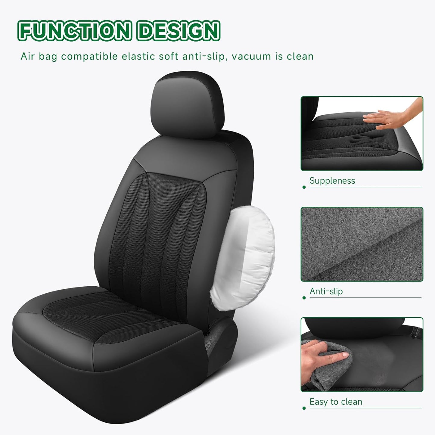 GIANT PANDA Fit GMC Sierra 1500 2500 3500 Front Car Seat Cover, 3D Air Mesh Breathable Seat Protector（Black） 2-Pack