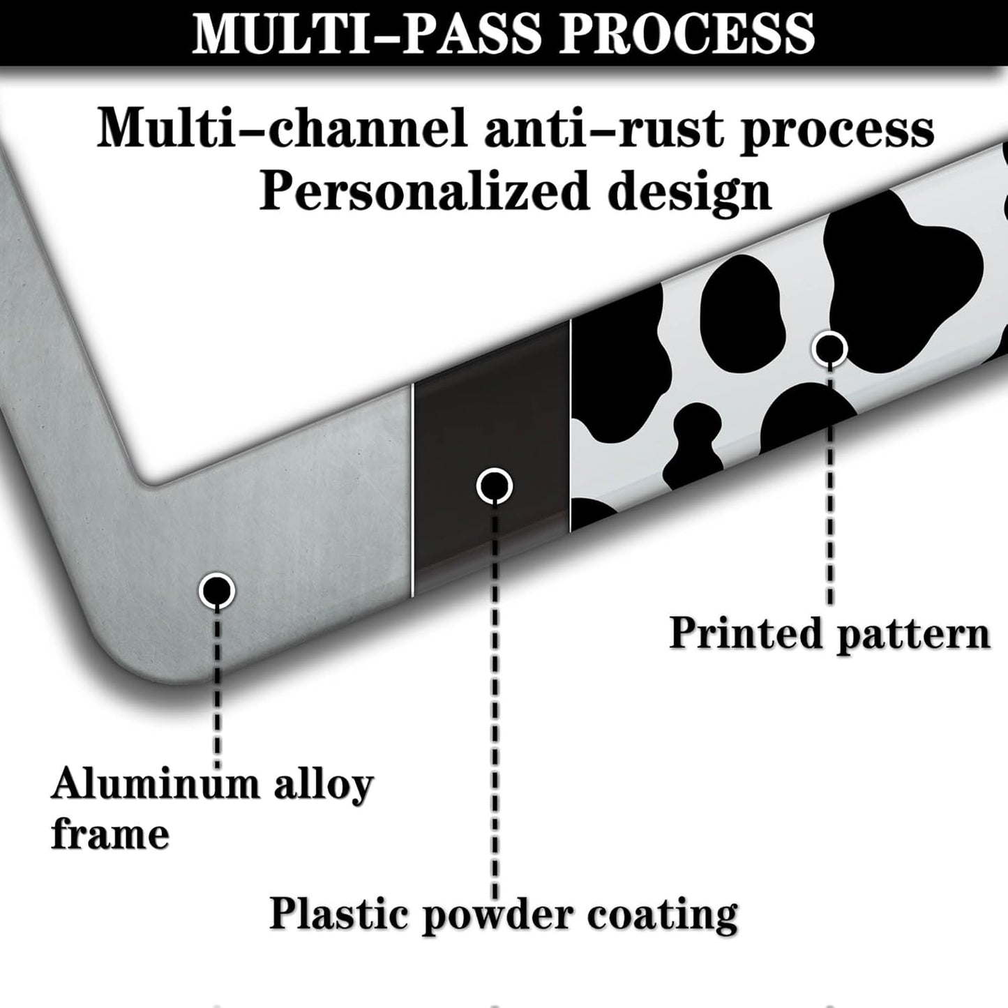 License Plate Frames Black and White License Plate Frame Animal Cow Print White Black Spot Design Universal Aluminum Car Accessory 2 Pack with Screw Covers Set