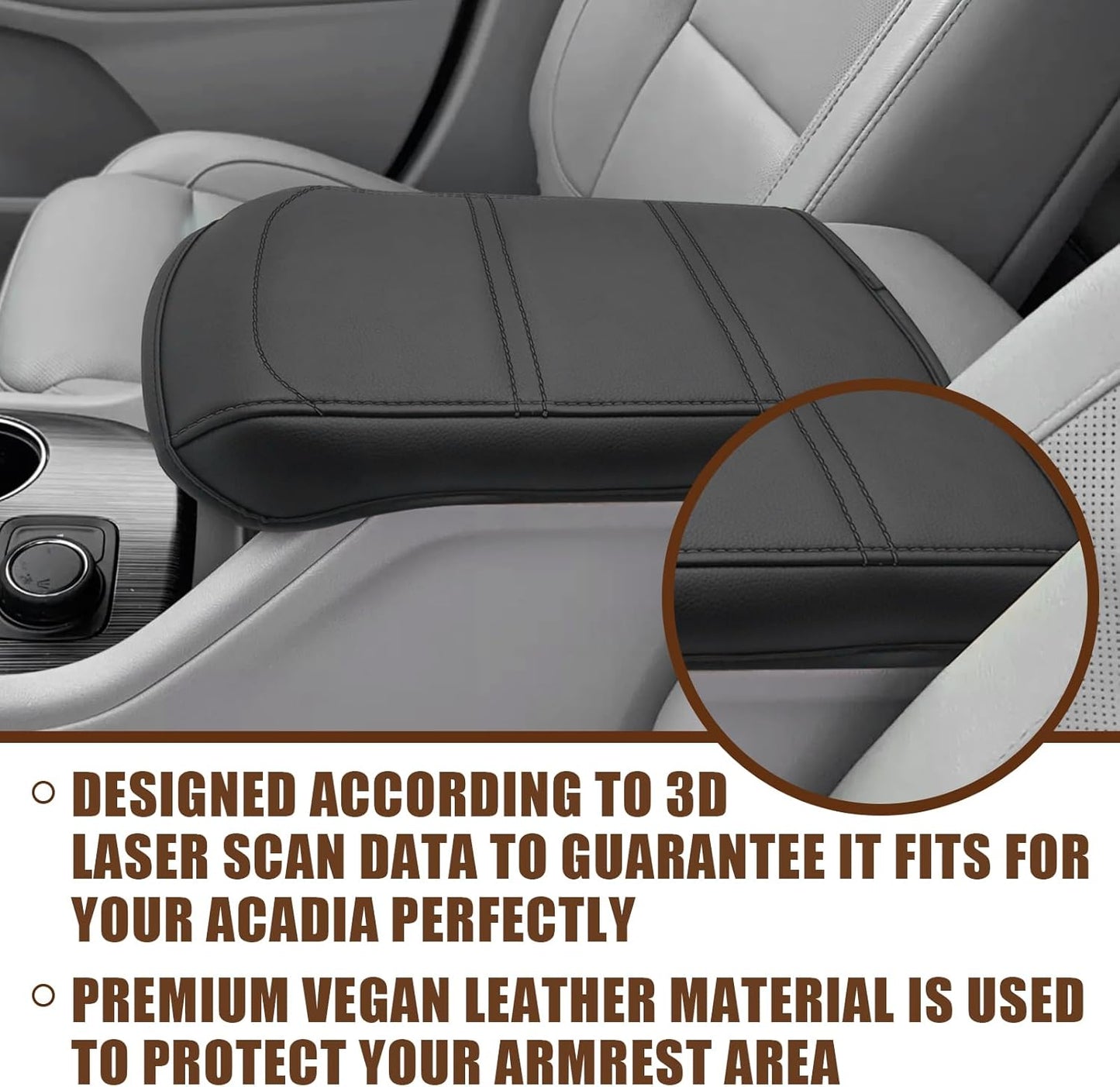 Muslogy for Acadia 2017-2023 Center Console Pad Armrest Cover Vegan Leather Cushion Pad Accessories Armrest Lid Protector Extra Soft Compatible with GMC Acadia 2023 2022-2017 (Black/Black Trim)