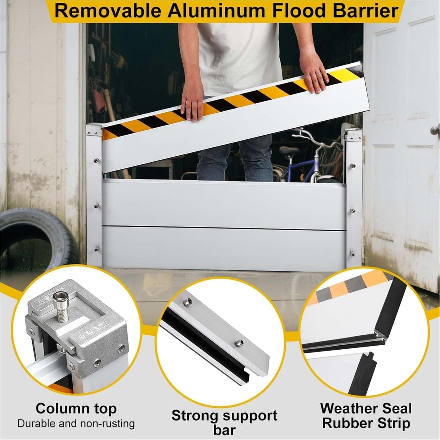 Reusable Heavy Duty Aluminum Flood Barriers for Home Exterior, Flood Protection Barriers Water Barrier Door Quick Detachable Garage Doors Detachable Mobile Rain Water Baffle ( H 31.5 inch L 7FT)
