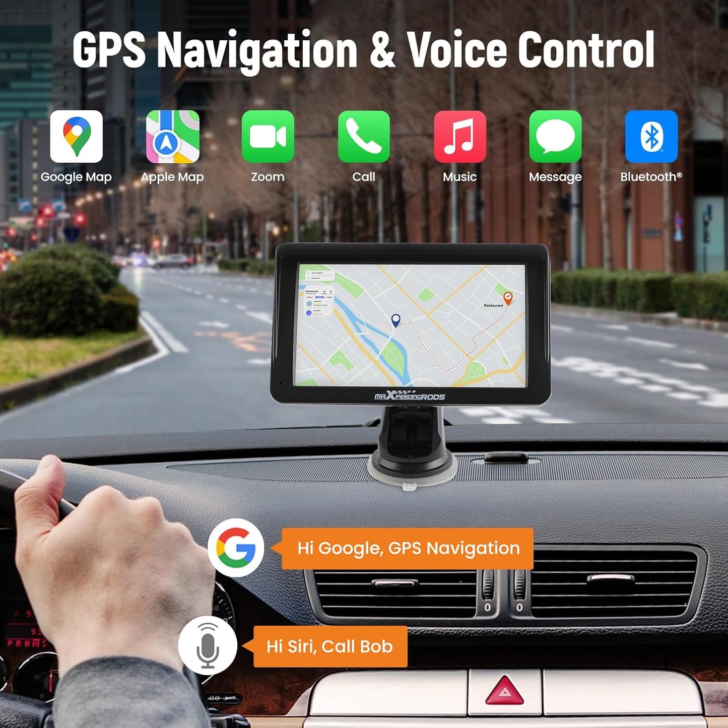 maXpeedingrods 7" Car Stereo with Wireless Apple CarPlay& Android Auto, Audio Receiver, Portable Car Radio with Backup Camera and GPS Navigation, Bluetooth, Mirror Link