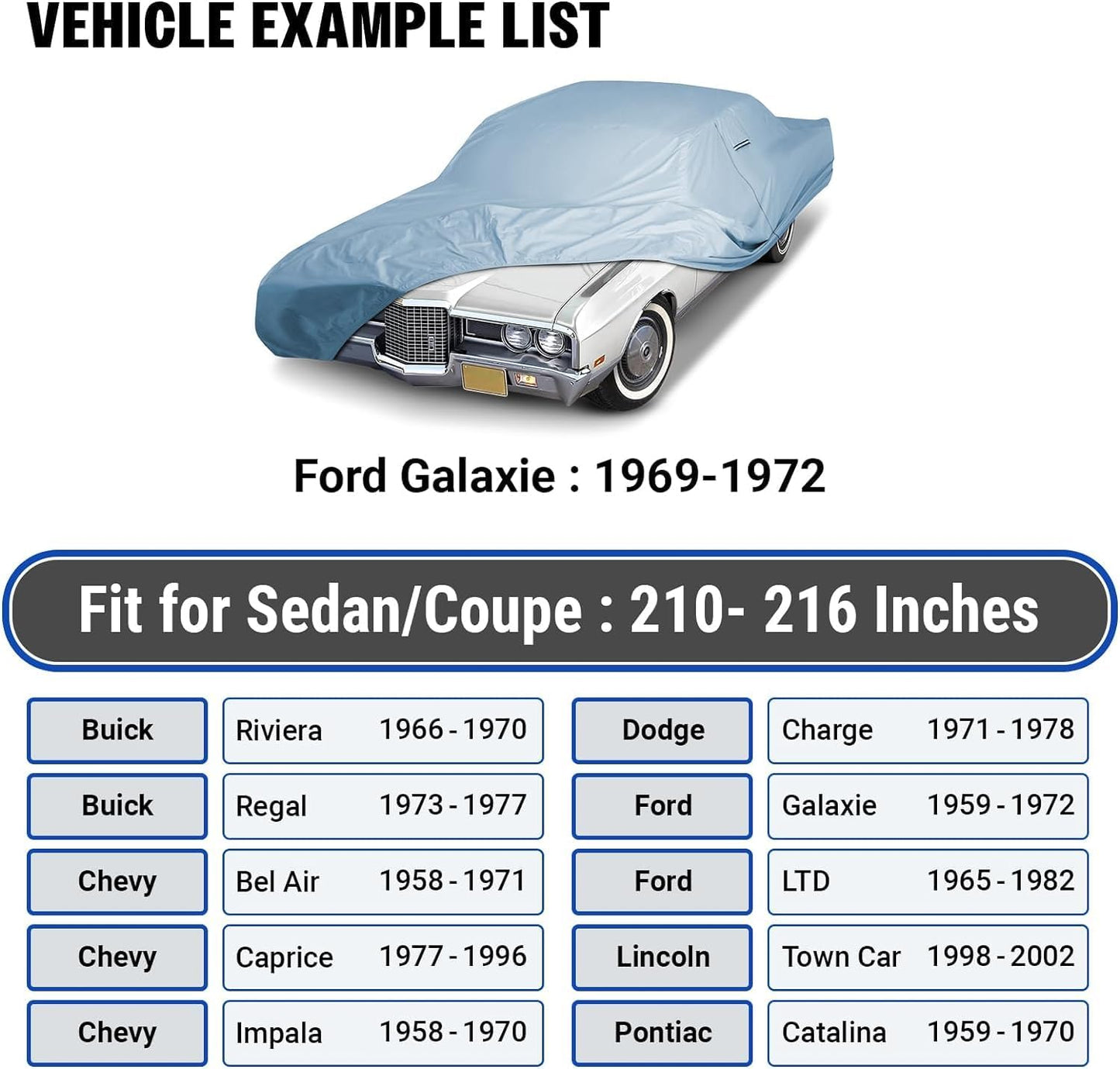 iCarCover 18-Layer Car Cover Waterproof All Weather, Premium Quality Car Covers for Automobiles, UV Protection, El Camino, Impala, Bel Air, Monte Carlo, Galaxie, Charger, Fits 210-216 Inches