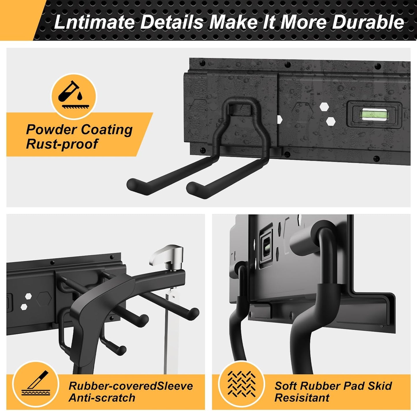 Garage Tool Organizer Wall Mounted, 48 Inches Adjustable Lawn Tool Organizers for Garage, 7 Adjustable Wall Hooks Heavy Duty Yard Tool Organizer Hold Up to 600lbs