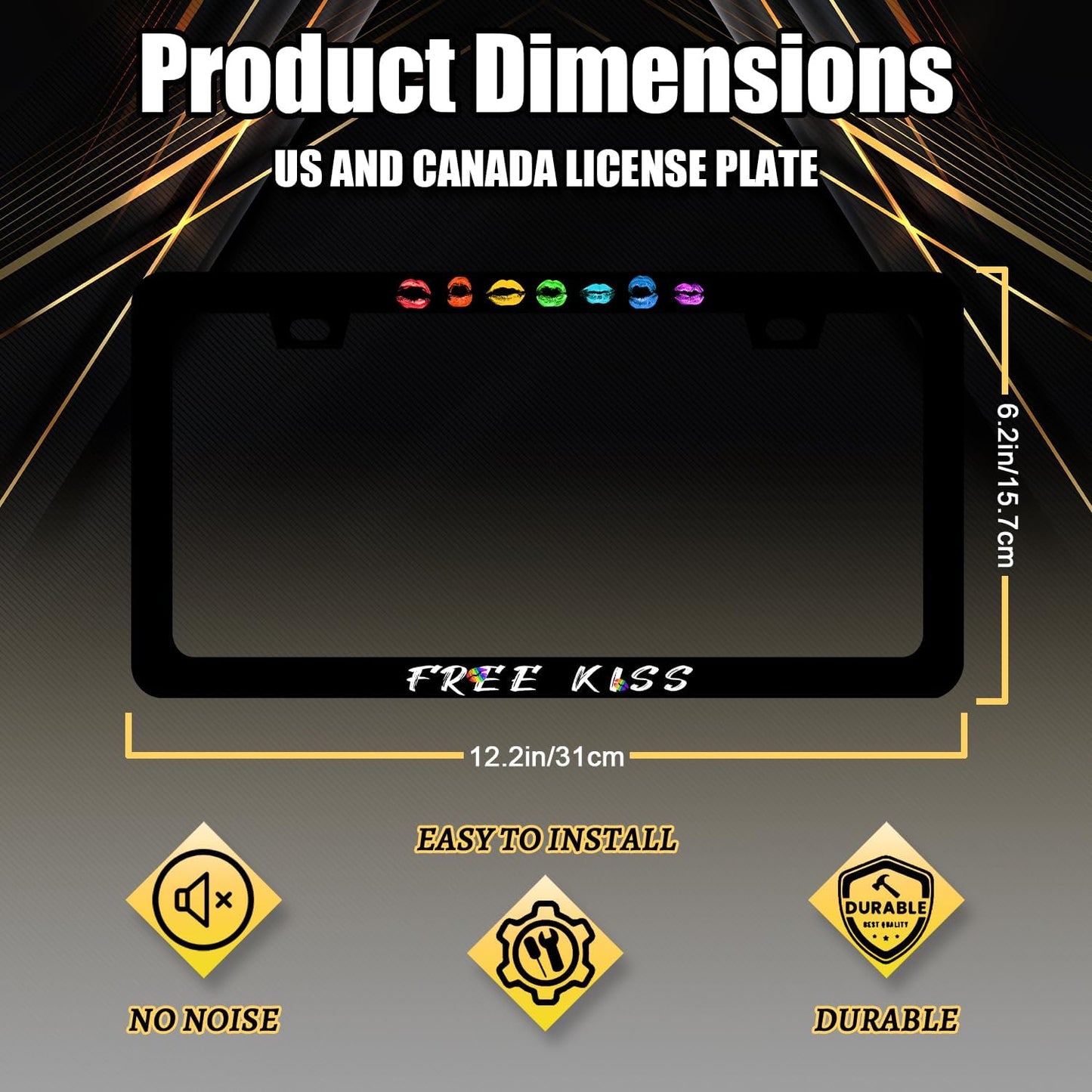 Sexy Lips License Plate Frame Colorful Kiss License Plate Holder for Personalized Car Decorative Stainless Steel Funny Text License Plate Lip Auto Part with Screws 12.2" x 6.2"