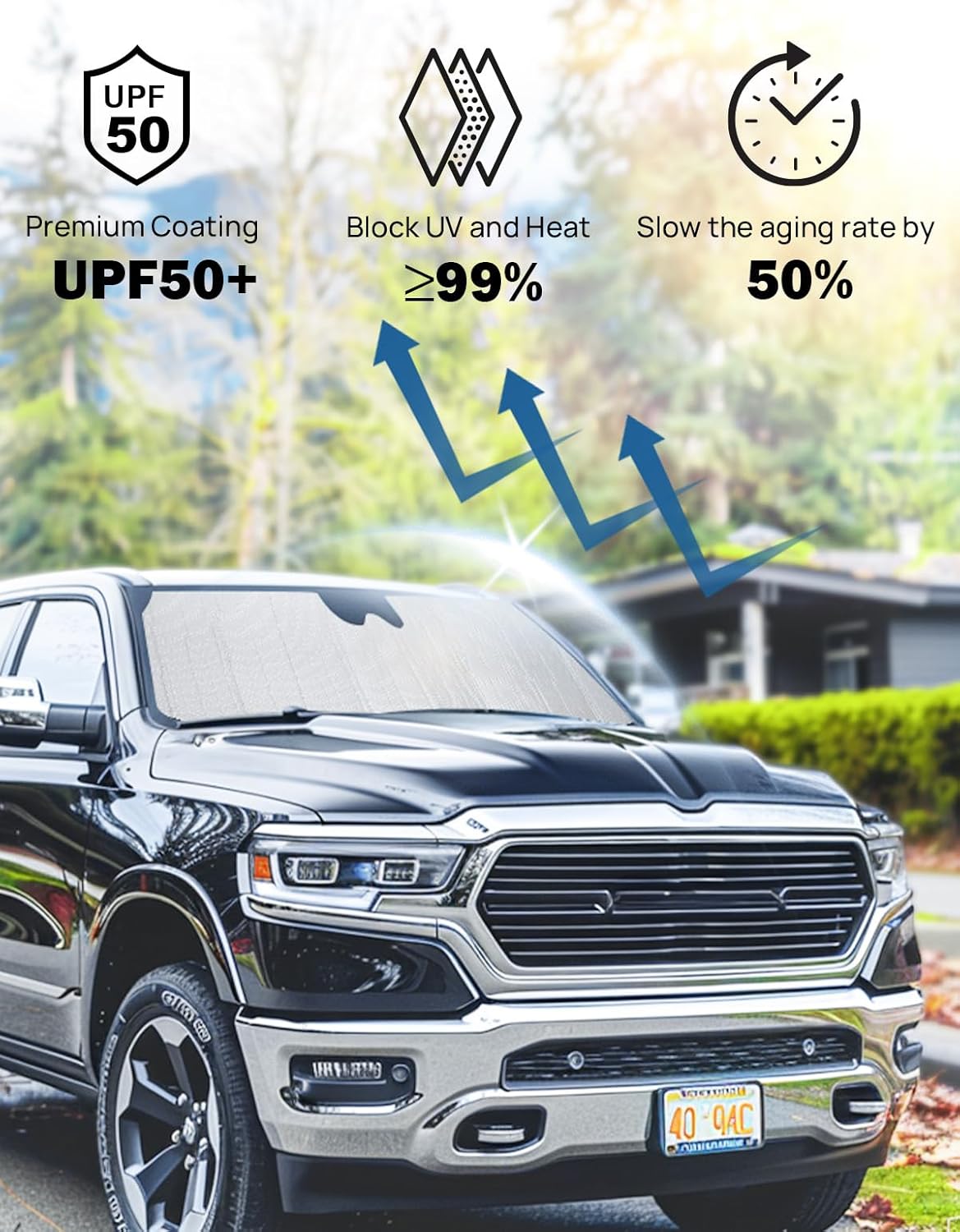 Windshield Sun Shade Compatible with Ram 1500 2500 3500 2019 2020 2021 2022 2023 2024, Sunshade Car Windshield Sun Visor, Foldable Windshield Sun Shield