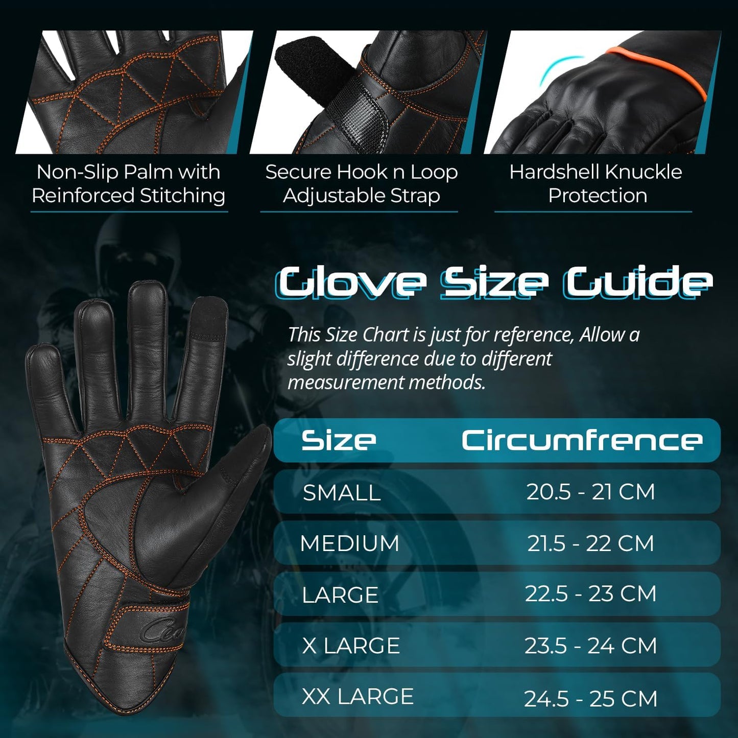 aasportx Motorcycle Gloves - Men's Leather Motorbike Gloves with Touchscreen Function - Non-Slip Pads for Men & Women