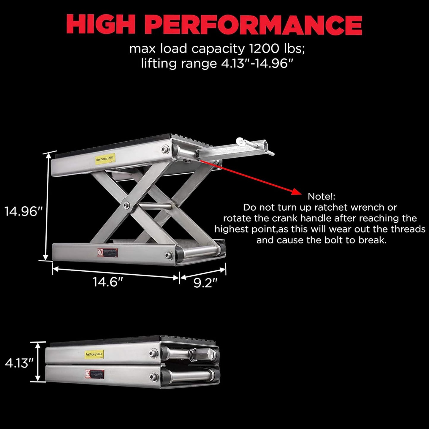 CXRCY 1200 LBS Motorcycle Lift Scissor Jack Stainless Steel Finish Upgraded Dirt Bike ATV Steel Motorcycle Hoist Stand with Ratchet Wrench,Crank Handle,Thickened Rubber Pad,Wide Deck