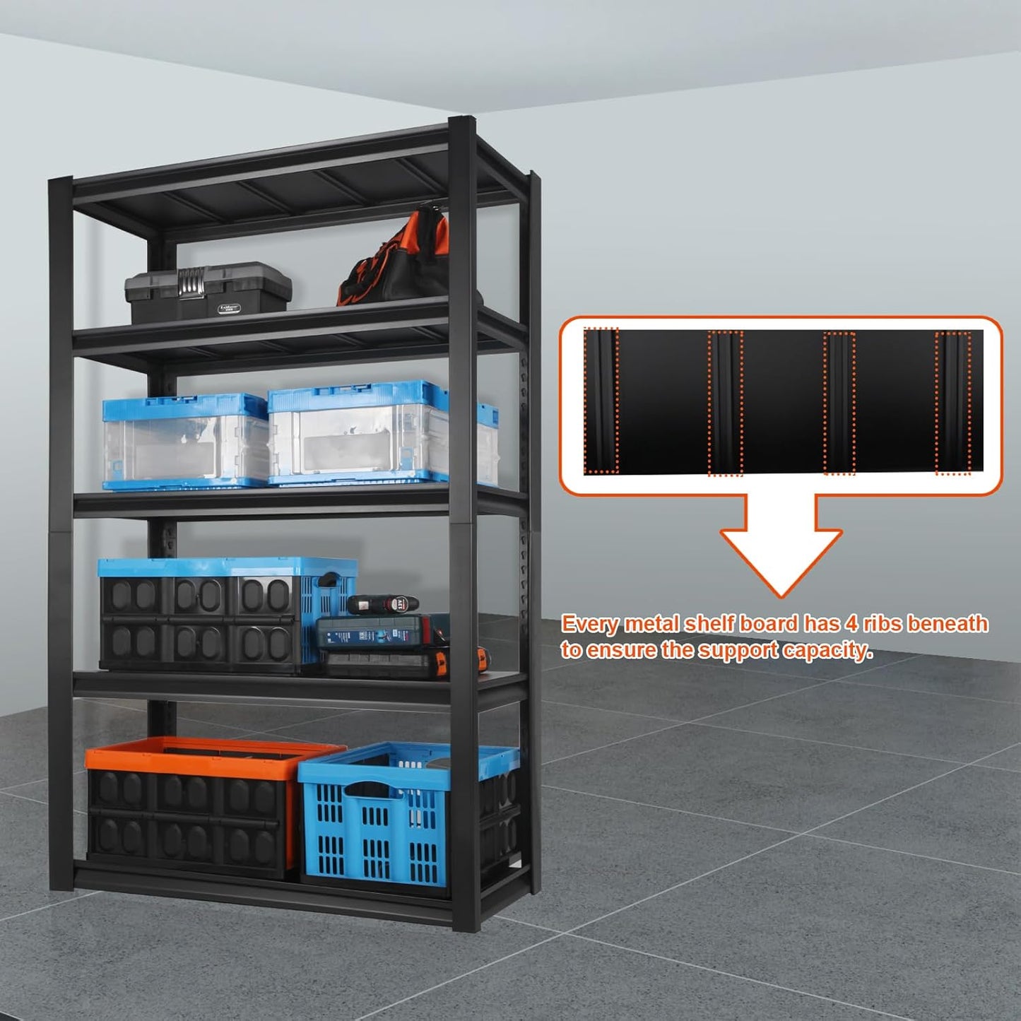 PACHIRA E-Commerce 72" Garage Shelving Heavy Duty, Wide Size Storage Shelves 5-Tier Large Metal Shelving Unit Adjustable Utility Rack for Garage, Pantry, 39.4" W x 17.7" D x 72" H