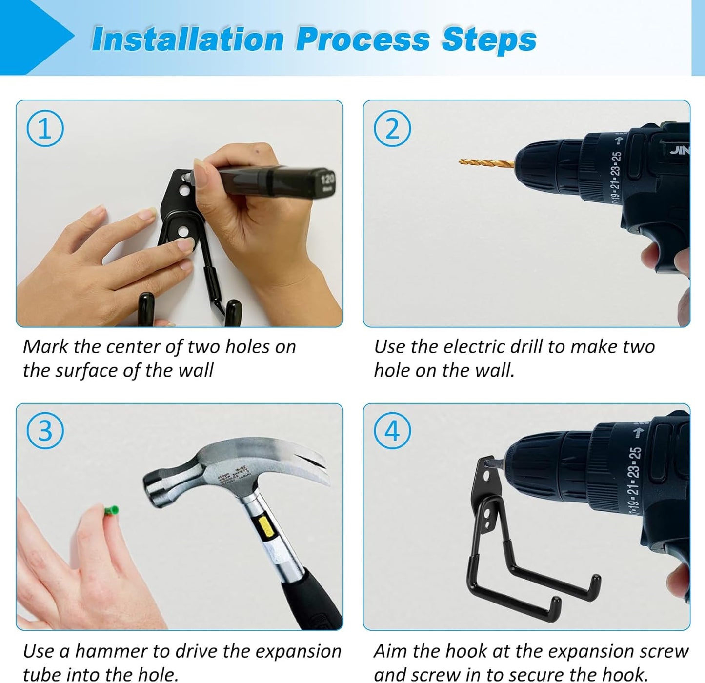 6 Pack Garage Hooks Heavy Duty, 4.9 inch Utility Steel Garage Hanger & Organizer for Organizing Garden Lawn Tools, Ladders, Garden Hose, Digging Shovel, Bikes, Ropes