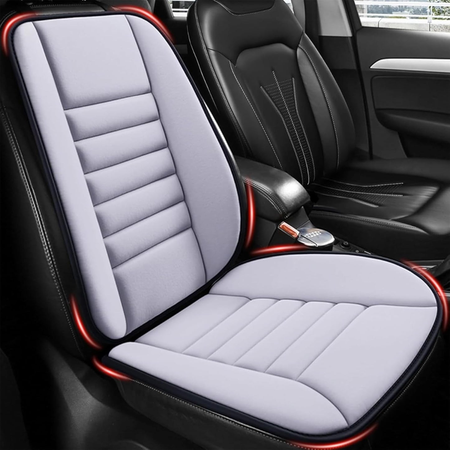 MYFAMIREA Car Seat Cushion and Back Support Pillow 1.2'' Thick Memory Foam Desk Chair Cushion Back Support for Automotive Seat Driver, Travel, Leg and Back Pain Relief, Washable, Adjustable, Gray