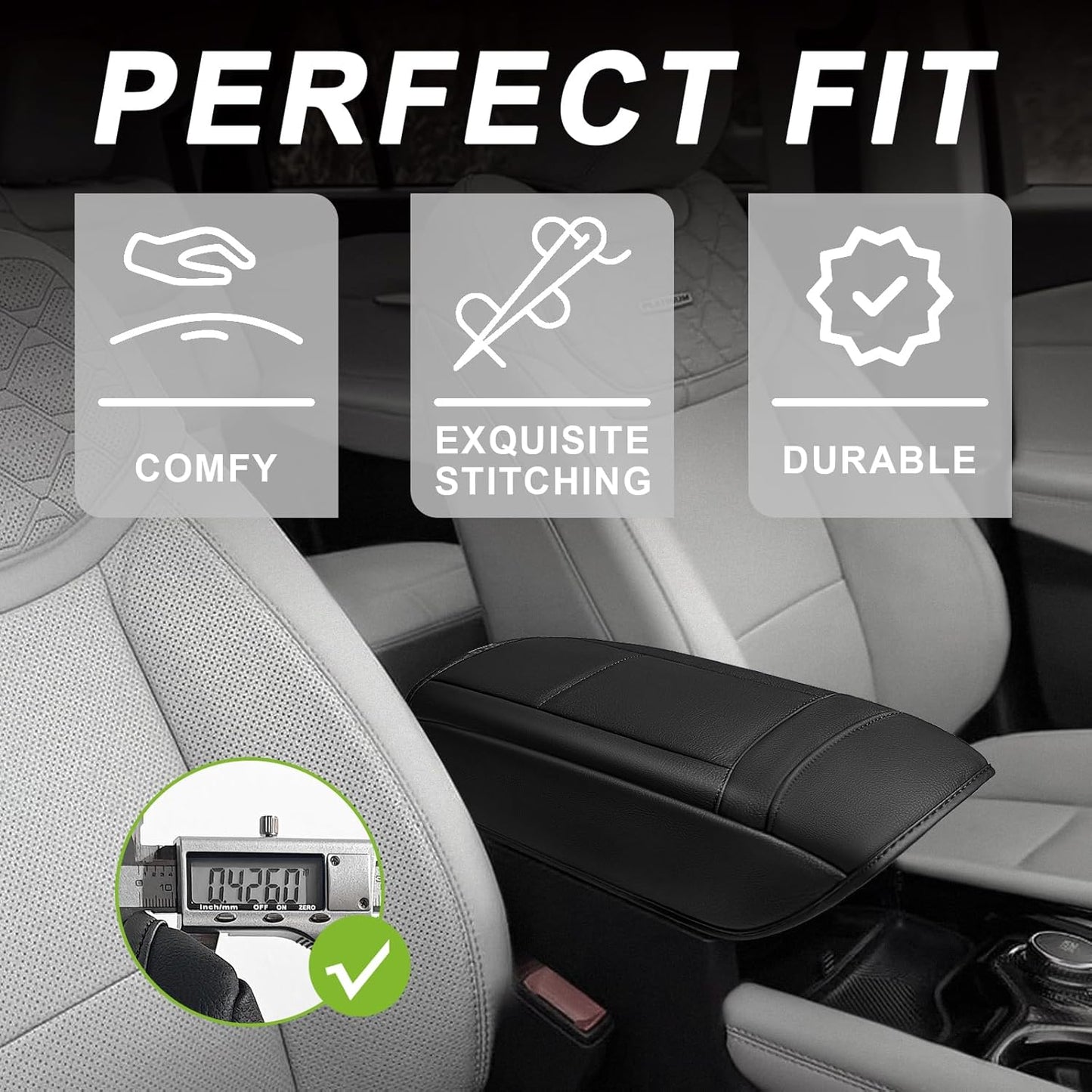 Muslogy Center Console Armrest Cover Compatible with Ford Explorer 2020-2024 2025 Comfort Armrest Pad Arm Rest Cushion Vegan Leather Protector Regular Thick