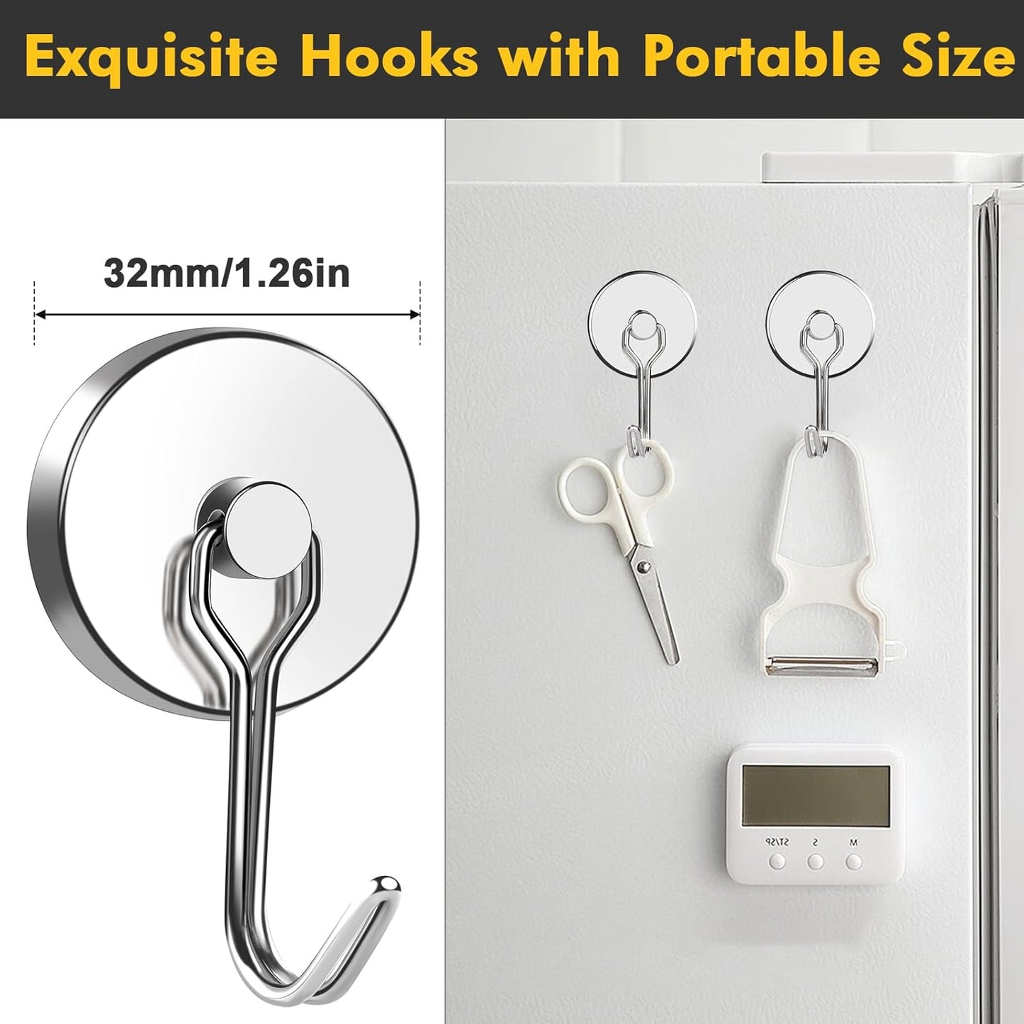 MIKEDE 110LB Magnetic Hooks, Neodymium Magnet Hooks for Hanging, Swivel Swing Magnetic Hook Heavy Duty, Strong Magnet with Hooks for Cruise, Kitchen, Camping, Door, Locker - 2 Pack