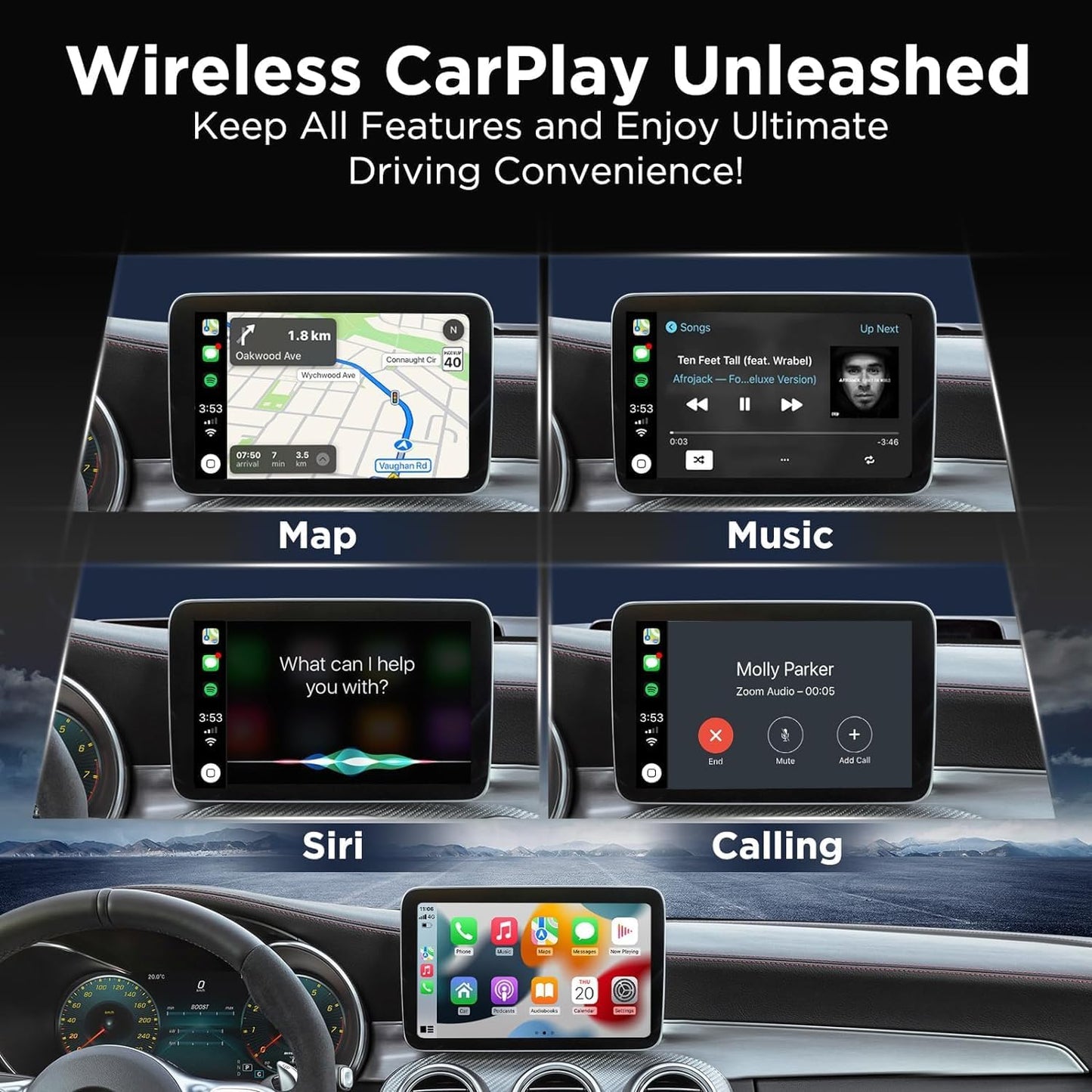 Wireless CarPlay Adapter for Apple iPhone，Wireless Carplay USB Dongle Converter Wired Carplay to Wireless, Support Online Update Plug and Play,Fit for Cars Built-in Wired CarPlay (Carbon)