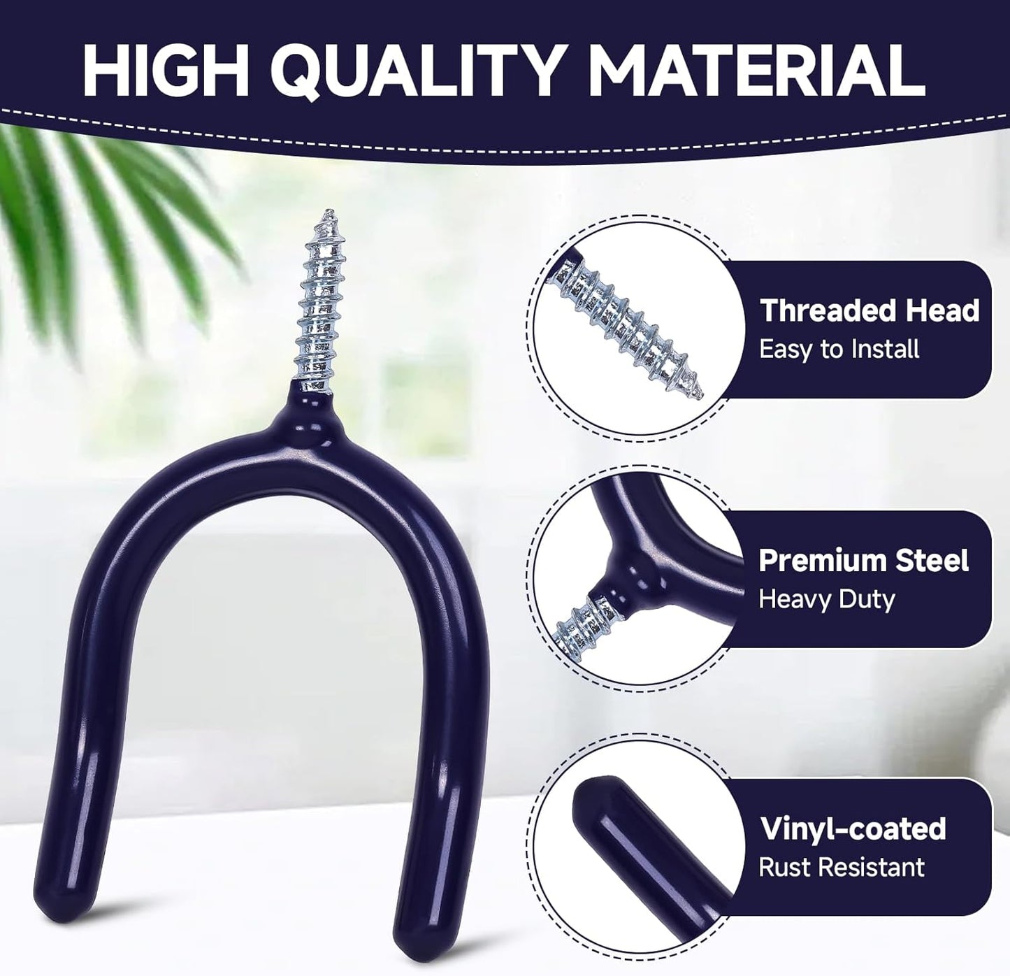 16 Pack Garage Storage System Steel U Hooks with Anti-Slip Coating Home Improvement and Organization Screw in Hooks Easy Wall Mounting Heavy Duty Bike and Ladder (Blue, 16 Pack)