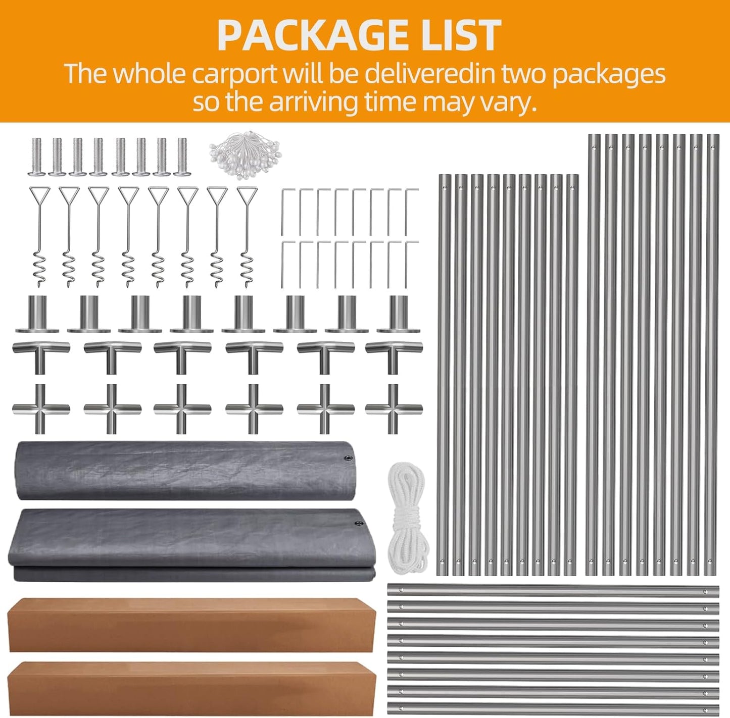 13x20ft Heavy Duty Carport Outdoor Canopy Portable Garage with 4 Doors & 4 Windows Waterproof UV Resistant Storage Shelter with Removable Sidewalls for Car Truck Boat, Gray