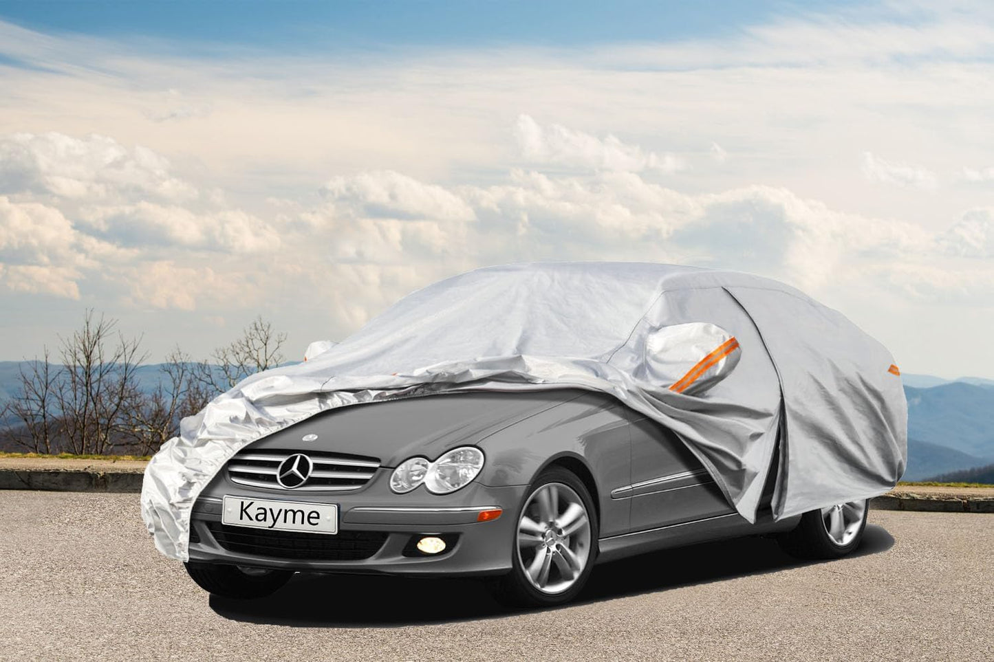 Kayme 6 Layers Car Cover Custom Fit for Mercedes Benz CLK 200 280 320 350 430 500 (1997-2025) Waterproof All Weather for Automobiles, Outdoor Full Cover Rain Sun UV Protection.Silver