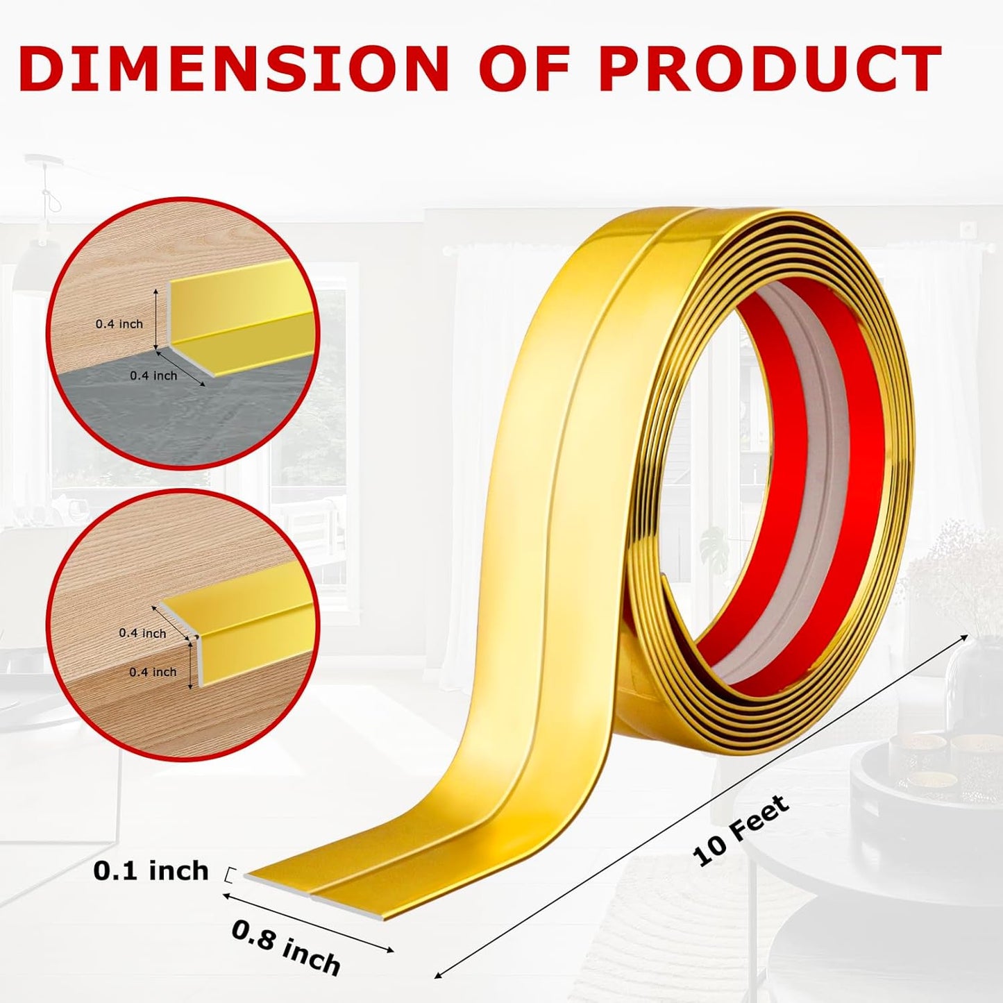 Flexible Wall Corner Protector Moulding Trim Peel and Stick Wall Corner Guards Edge Protector Self Adhesive Molding Trim Strip for Edge Ceiling (Gold, 0.8 in x 10 Ft)