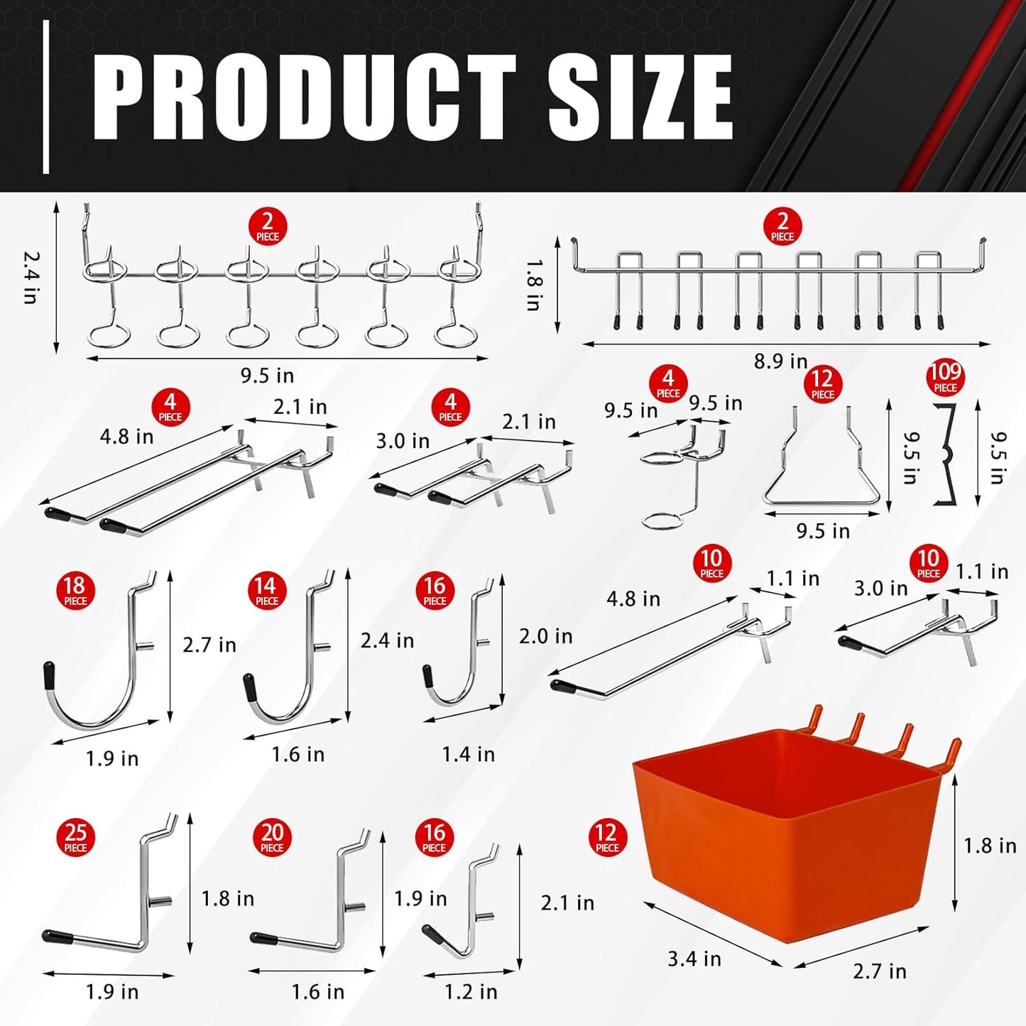 C&T 278 Piece Pegboard Hooks Assortment Kit, Pegboard Accessories Organizer Set with Bins, 1/8 and 1/4 in pegboard Hooks, for Hanging Tools, Organizing Various Tools,Garage Pegboard Wall Organization