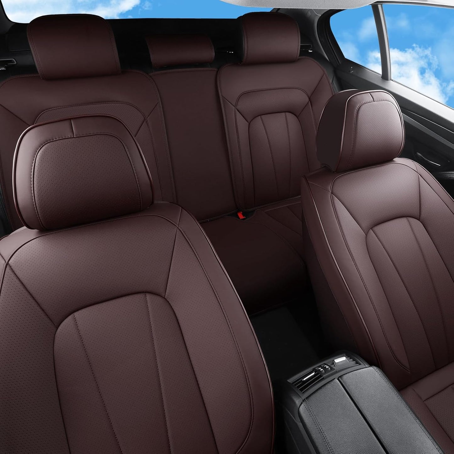 Leather Car Seat Covers,Brown Seat Covers for SUV,Sedans and Trucks,Waterproof and Breathable Automotive Front and Rear Seat Covers,Luxury Car Seat Protectors,Universal Car Seat Cushions