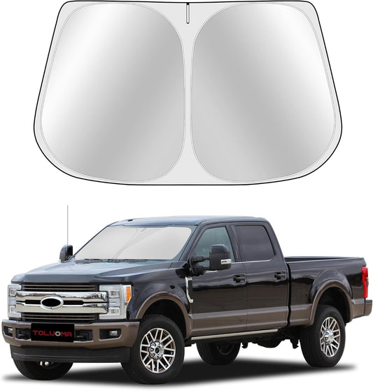 Custom Fit Windshield Sun Shade for Ford Super Duty F250 F350 F450 F550 2017-2022 - Full Coverage, 210T Reflective Fabric,Blocks 99% UV Rays, Easy to Install and Store