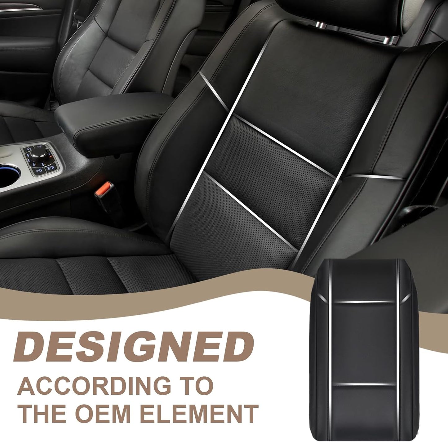 Muslogy Center Console Armrest Cover Compatible with Jeep Grand Cherokee 2011-2021 Comfort Armrest Pad Arm Rest Cushion Vegan Leather Protector Regular Thick