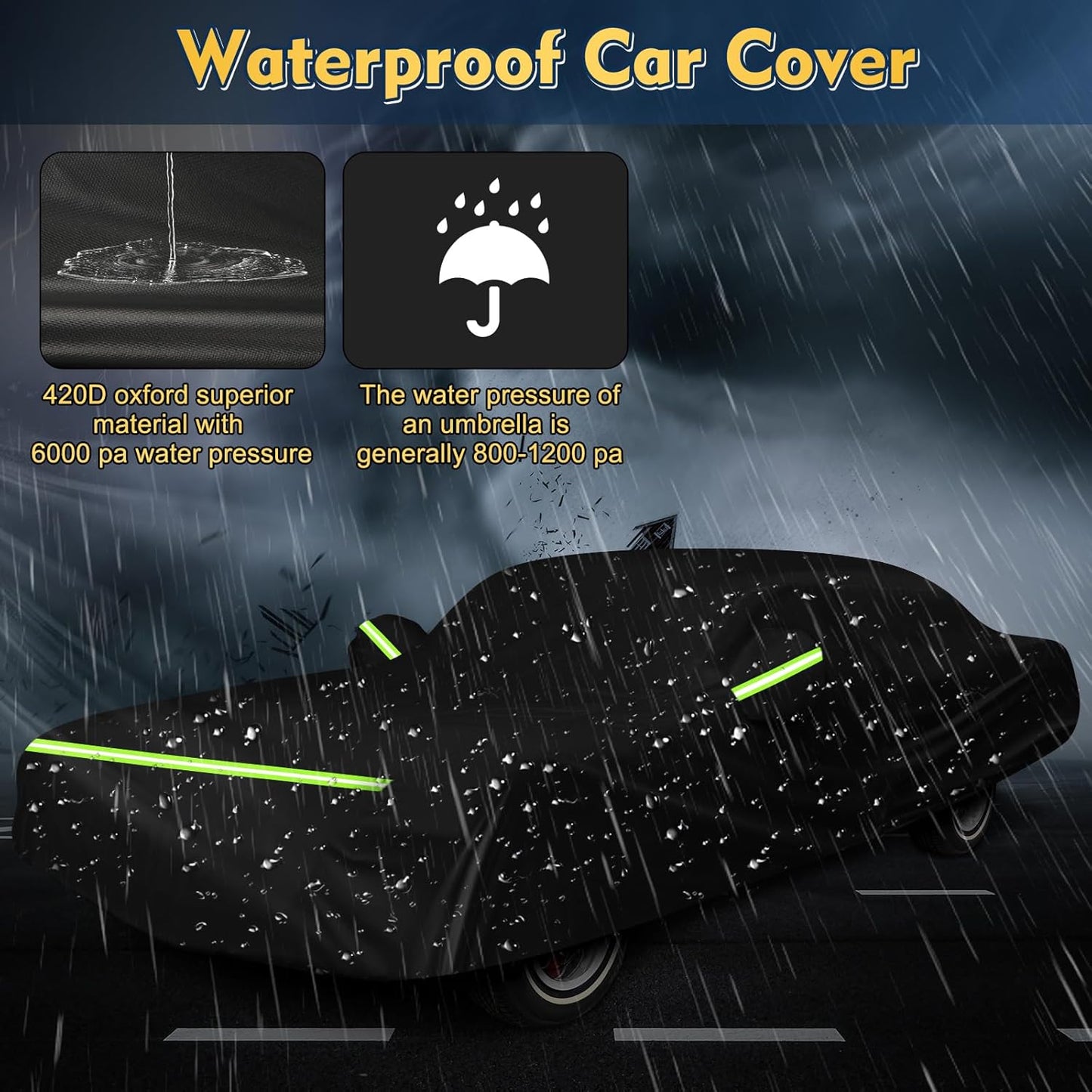 QUNSUNUS Waterproof Car Cover for Oldsmobile Cutlass 1966-1980/1988, Outdoor Car Cover with Zipper, Full Exterior Car Covers for Automobiles All Weather with Wind, Sun, UV and Dust Protection