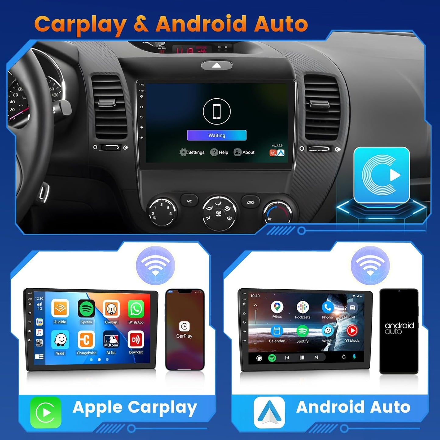 [2G+64G] Android 15 Car Stereo for Kia Cerato K3 Forte 2013-2018 with Wireless CarPlay Android Auto, 9 Inch HD Touch Screen with WiFi GPS Bluetooth FM/RDS Radio SWC USB Backup Camera MIC