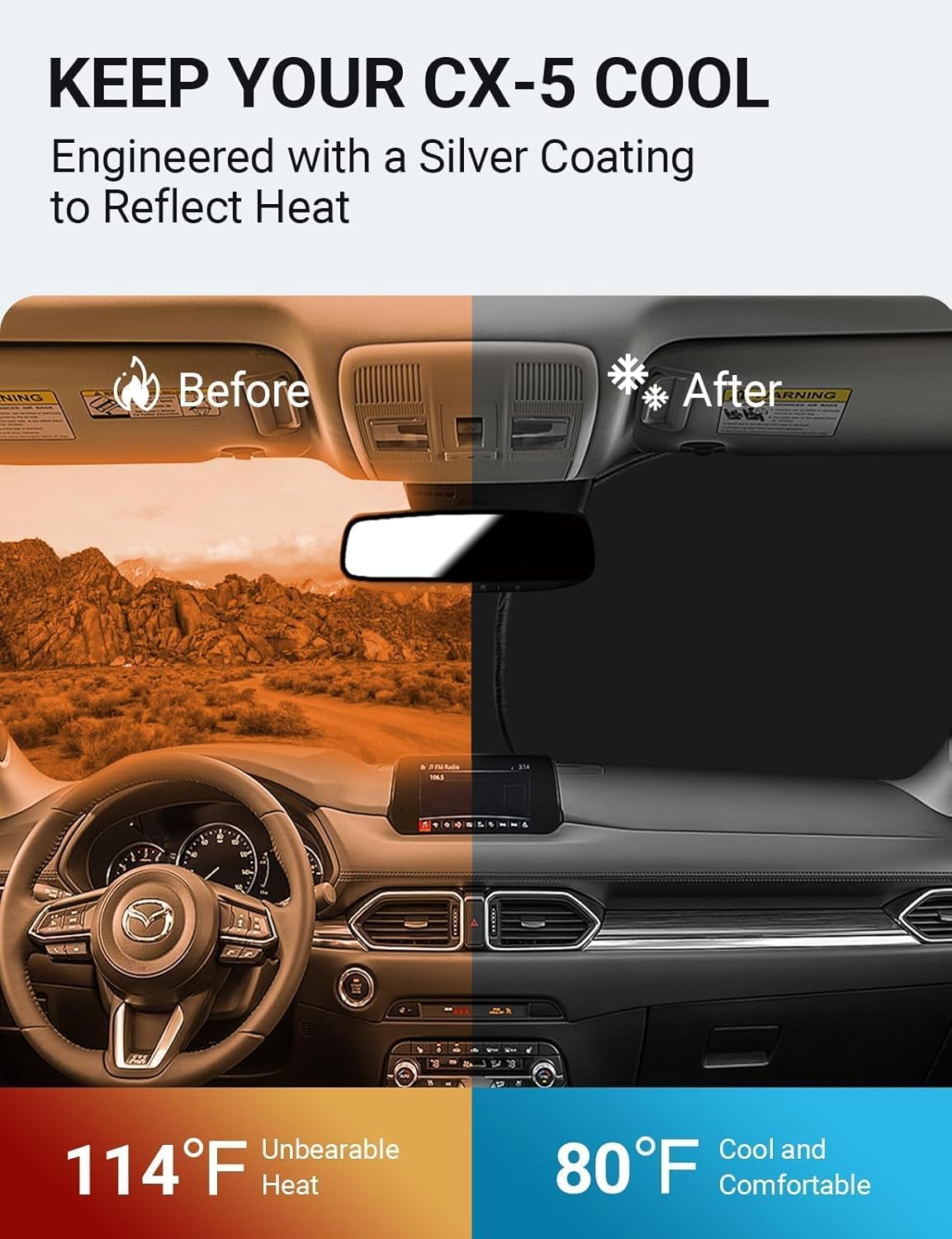 Proadsy for Mazda CX-5 2017-2024 2025 Windshield Sun Shade 4-Layer Foldable Front Sunshade Protector Sun Visor Blocks UV Rays Keep Car Cooler