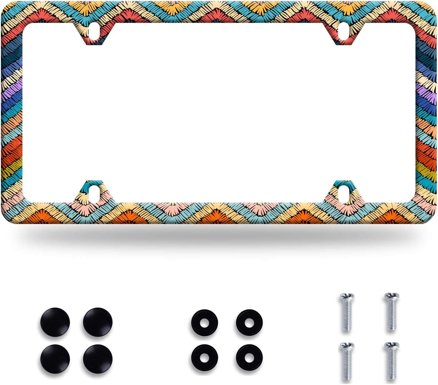 Boho License Plate Frame Colorful Stripe License Plate Stainless Steel Funny License Plate Holder Men Women Personalize Mandala Car Accessory Decoration 12.3" x 6.3"