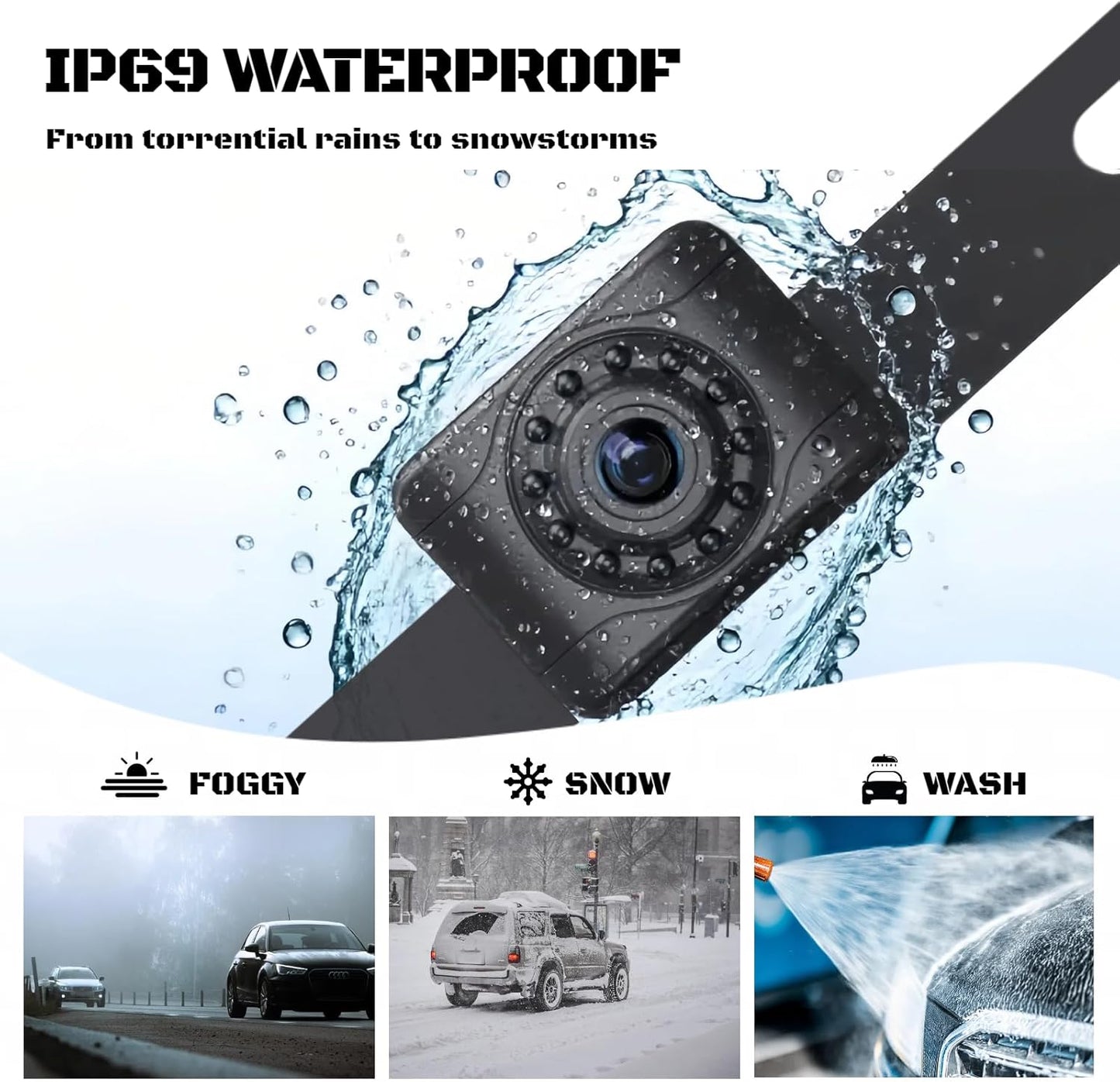 X1 Backup Camera for Car License Plate Reverse Cam, IP69 Waterproof Rearview Camara de Reversa de Auto Clear Night Vision, 149 Degree Wide View Angle - NTSC 12V