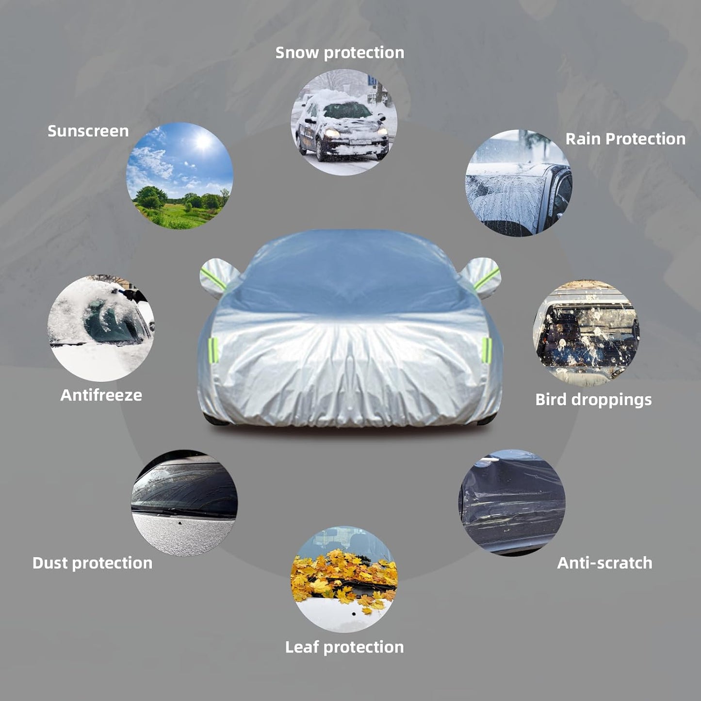 Car Cover Waterproof All Weather for Automobiles, Universal Heavy Duty Outdoor SUV Car Covers for Sun Rain UV Protection Full Exterior Covers Aluminum Film 182 to 191 Inch