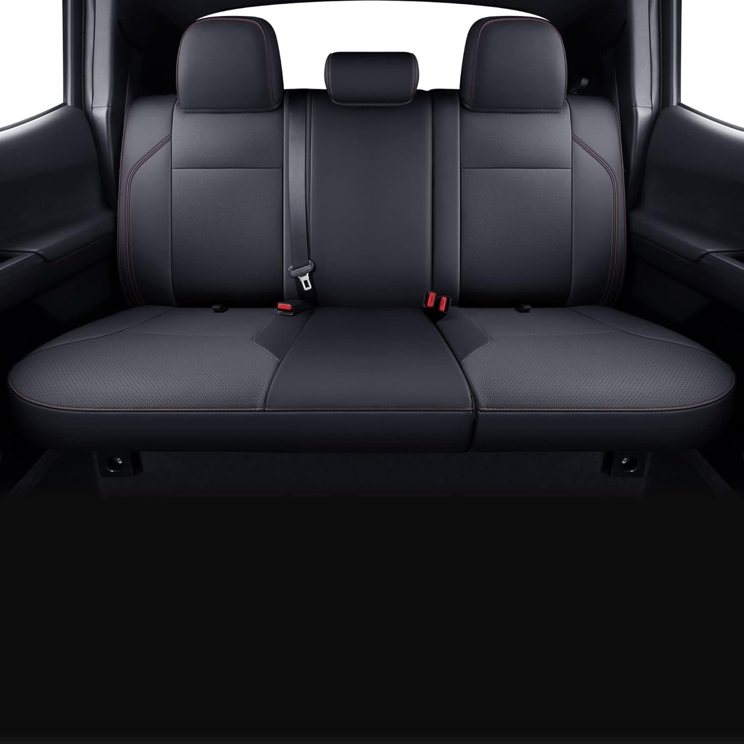 LUCKYMAN CLUB Tacoma Custom Fit Seat Covers for 2024 2025 Tacoma Crew Cab with Faux Leather (Black & Red)