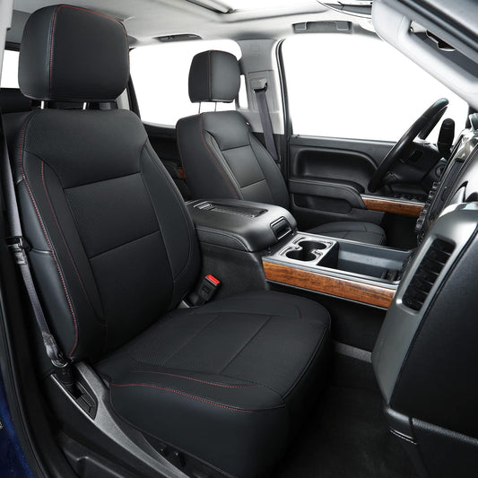 LUCKYMAN CLUB Custom Fit Seat Covers for 2019-2024 2025 Chevy Silverado Sierra 1500 Crew Cab, 2020-2024 2025 Silverado Sierra 2500 3500 Crew Cab (Black&Red)