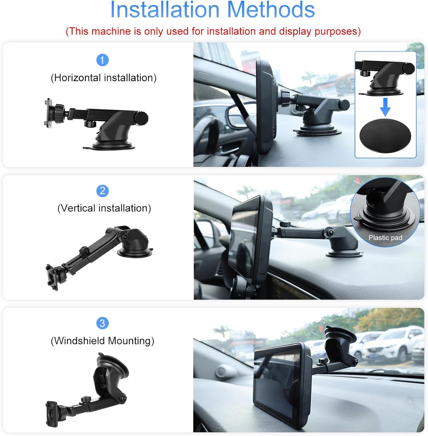 Hikity Wireless Carplay Android Auto Portable Car Stereo 7 Inch Touchscreen Car Screen with Airplay, Voice Control, Bluetooth, FM, USB/TF/Av Input, Dash and Windshield Mount, Backup Camera